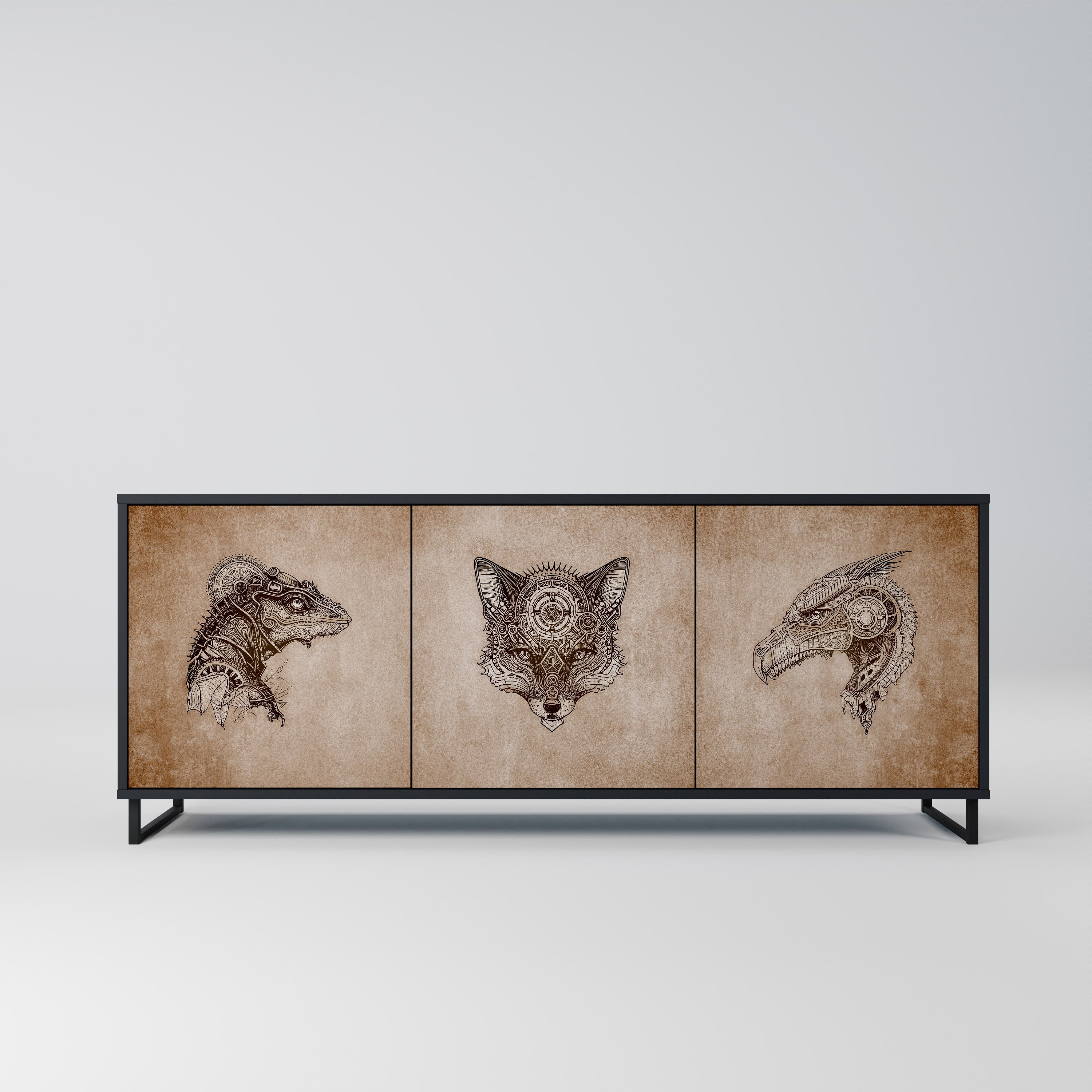 Buffet 3 portes STEAMPUNK CLAN en finition noire