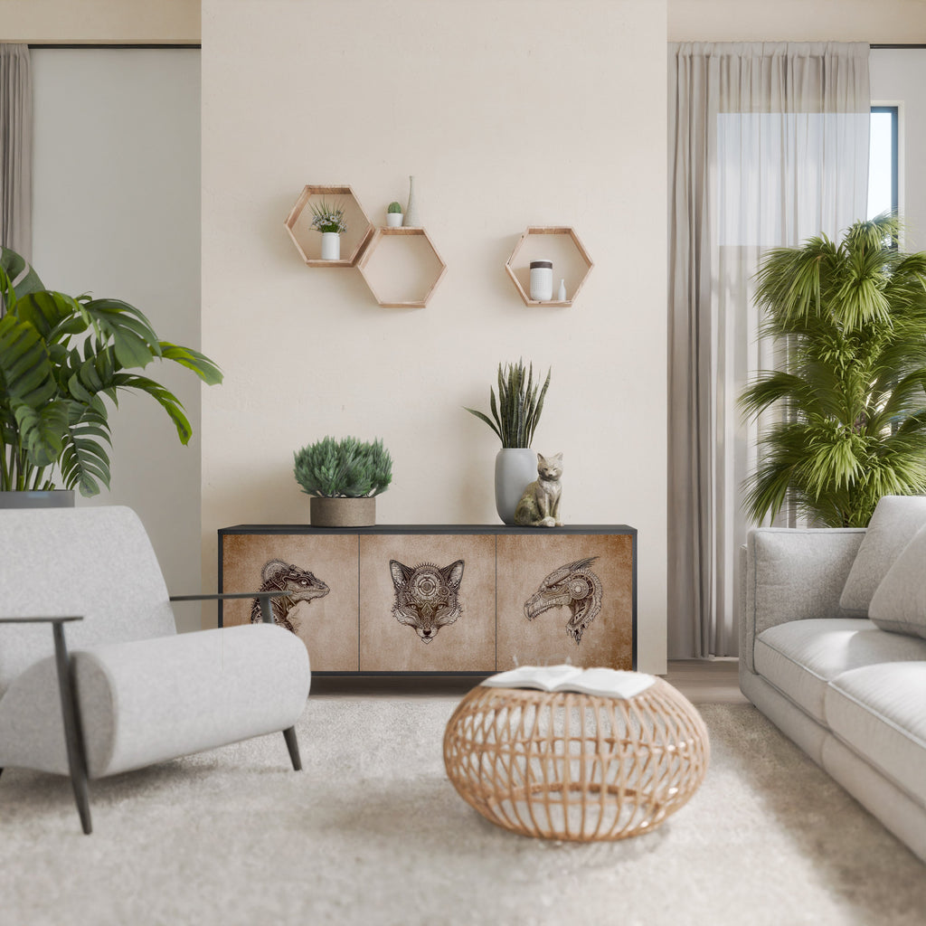 Buffet 3 portes STEAMPUNK CLAN en finition noire