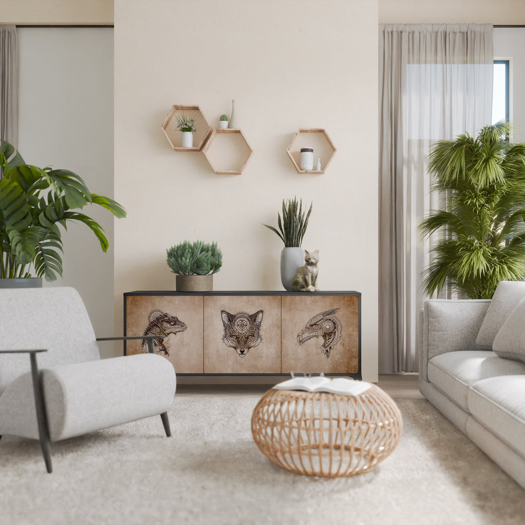 Buffet 3 portes STEAMPUNK CLAN en finition noire