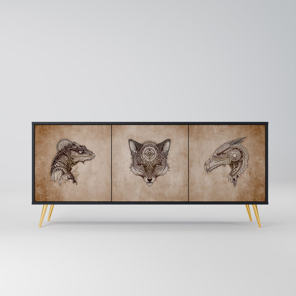 Buffet 3 portes STEAMPUNK CLAN en finition noire