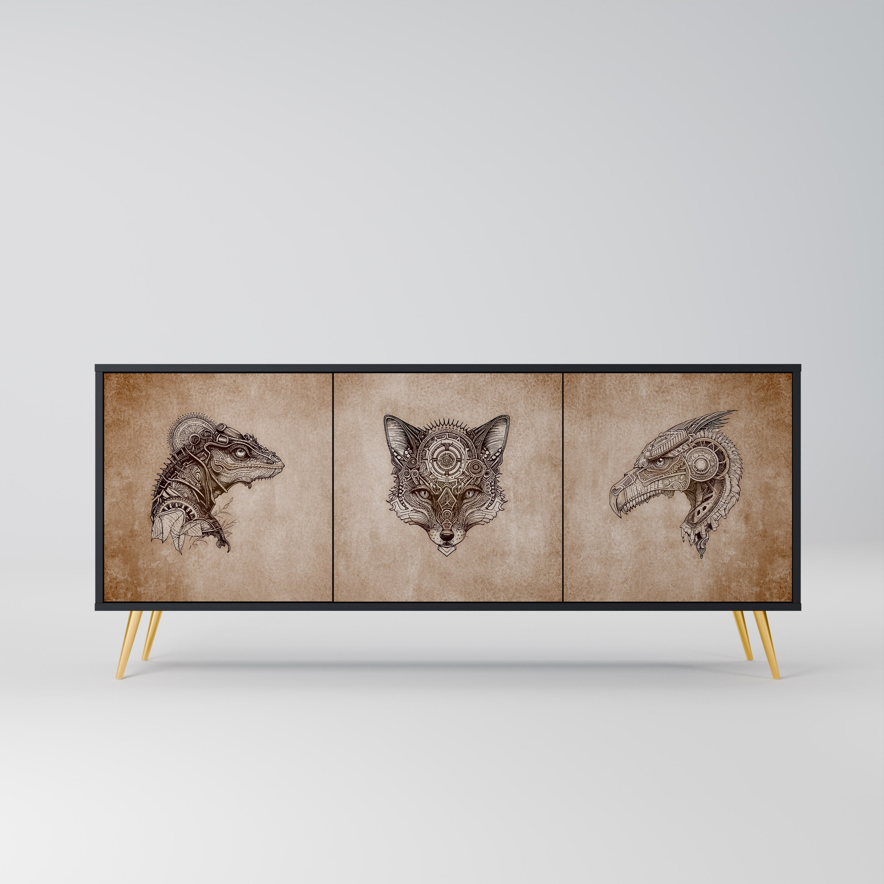 Buffet 3 portes STEAMPUNK CLAN en finition noire