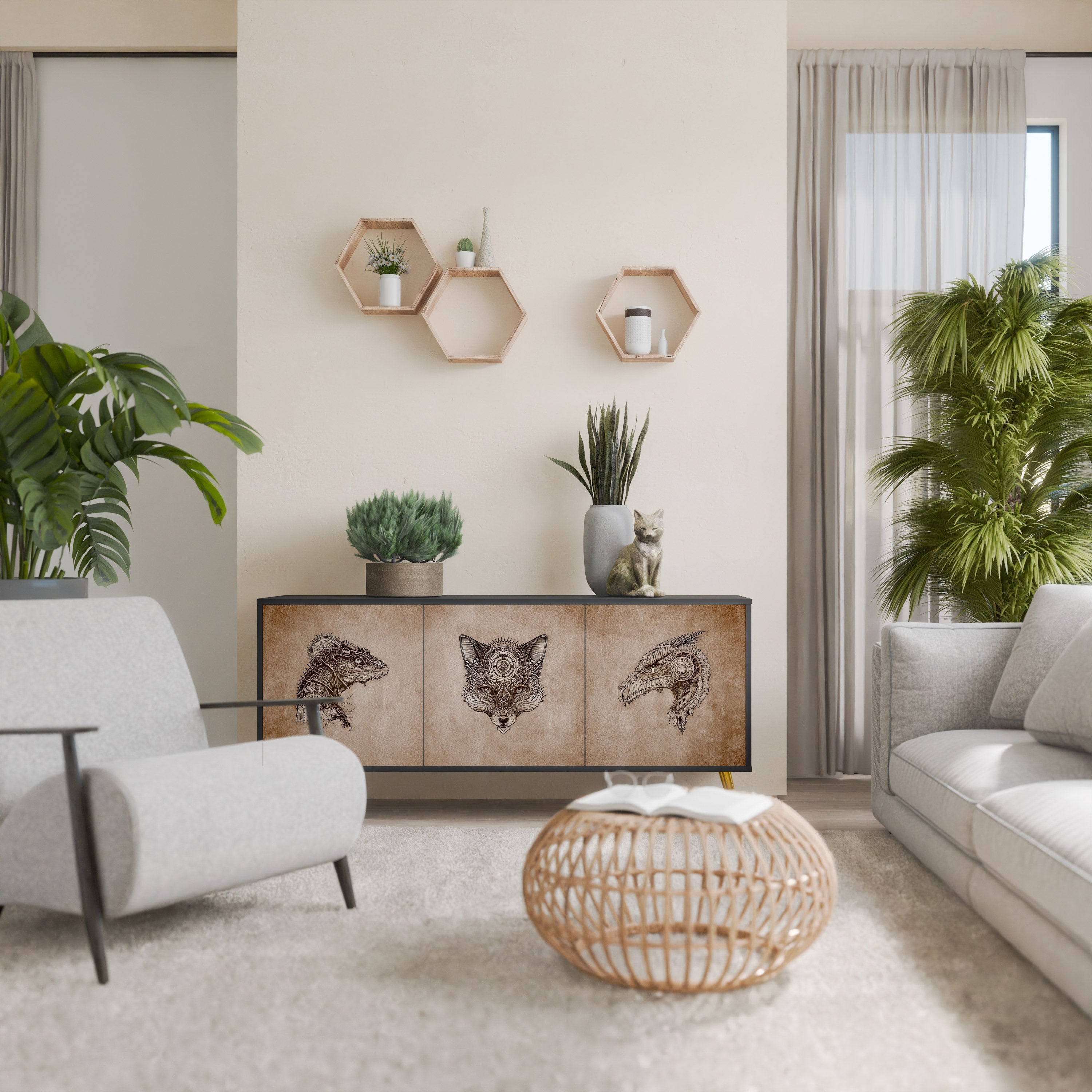 Buffet 3 portes STEAMPUNK CLAN en finition noire