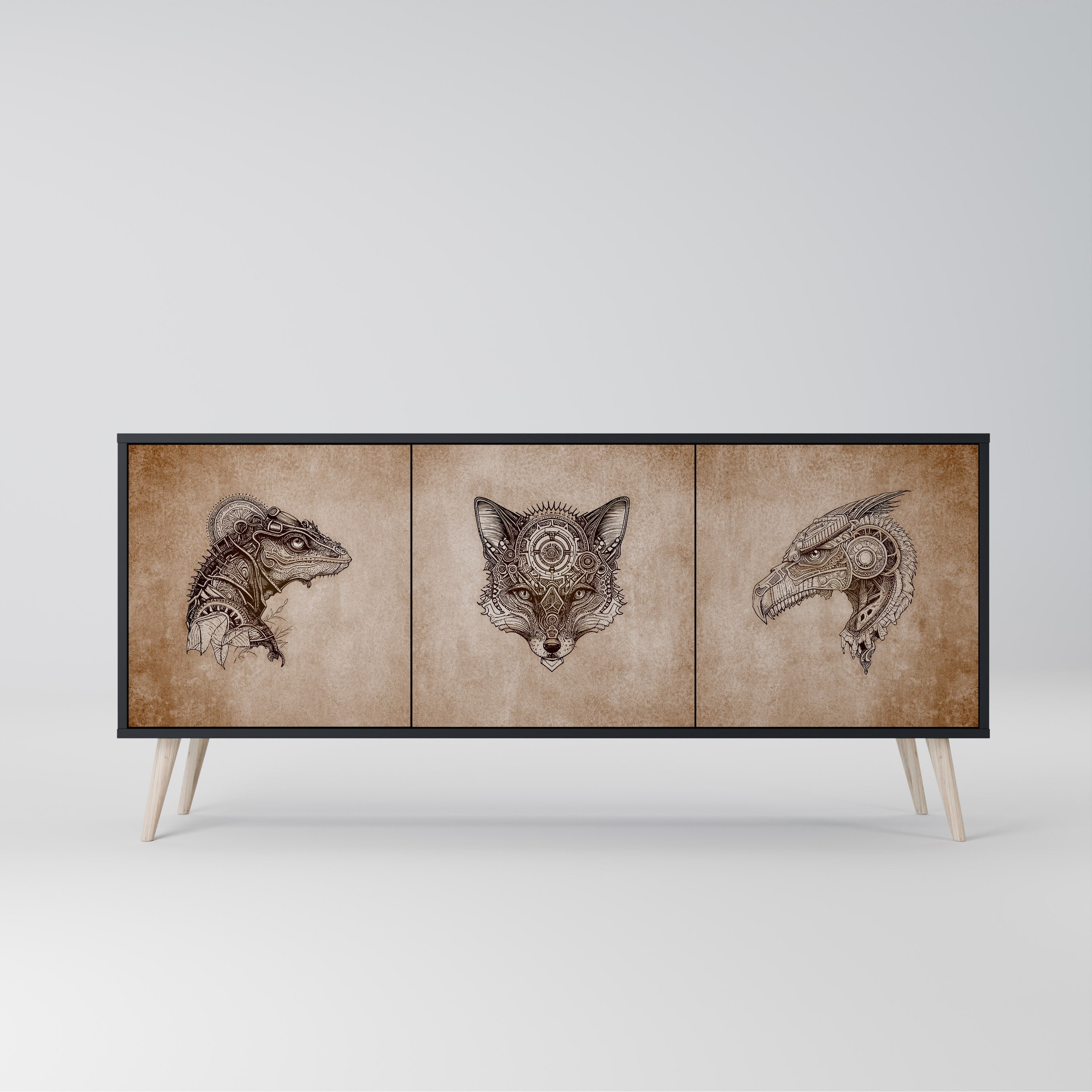 Buffet 3 portes STEAMPUNK CLAN en finition noire