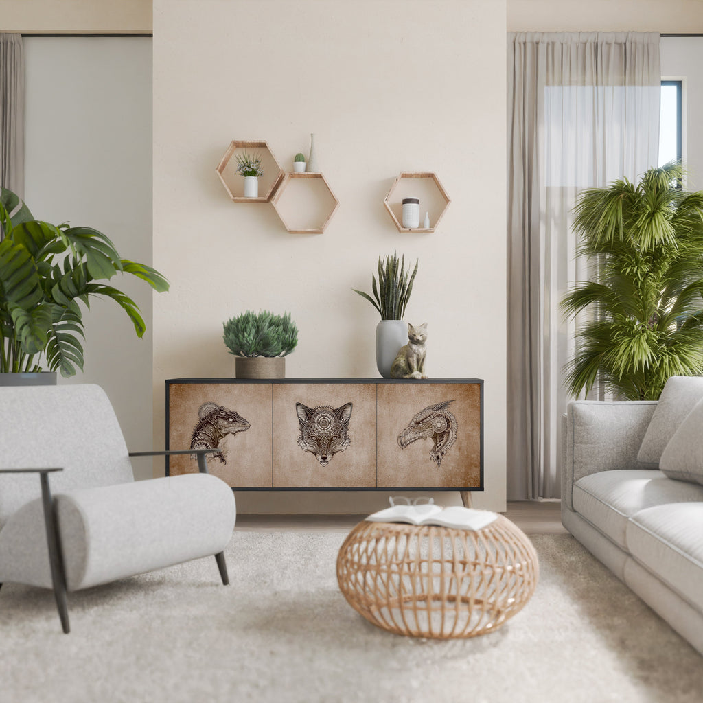 Buffet 3 portes STEAMPUNK CLAN en finition noire