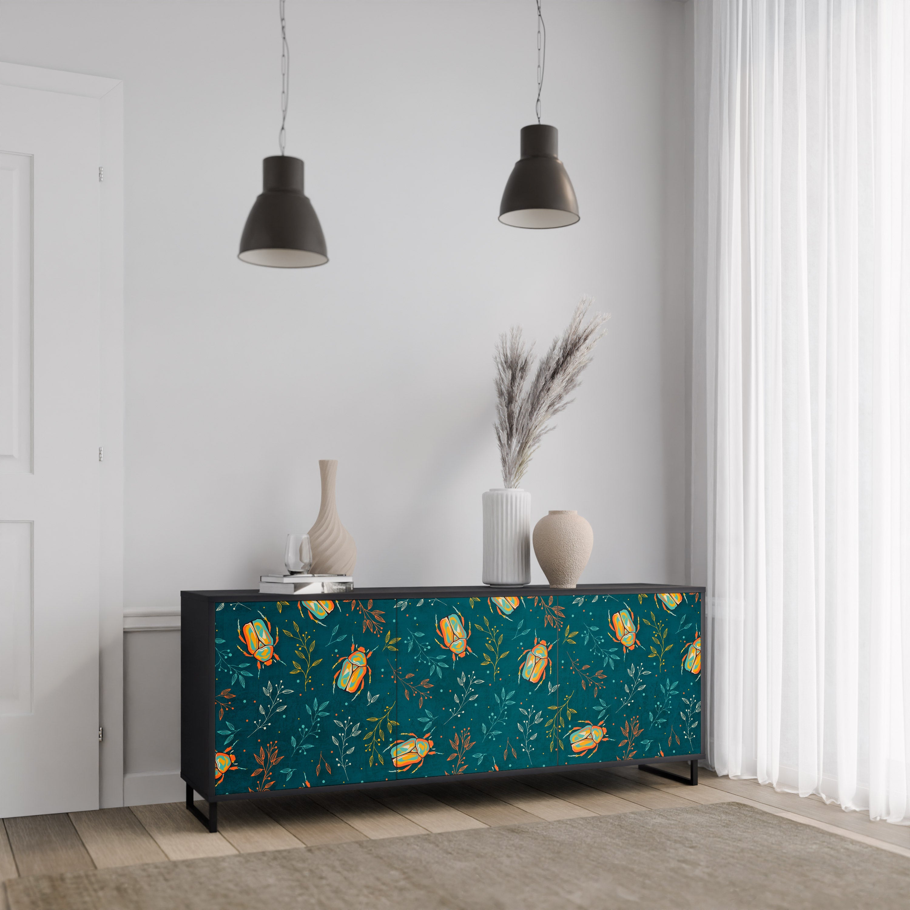 Buffet 3 portes INSECTES D'AUTOMNE en finition noire