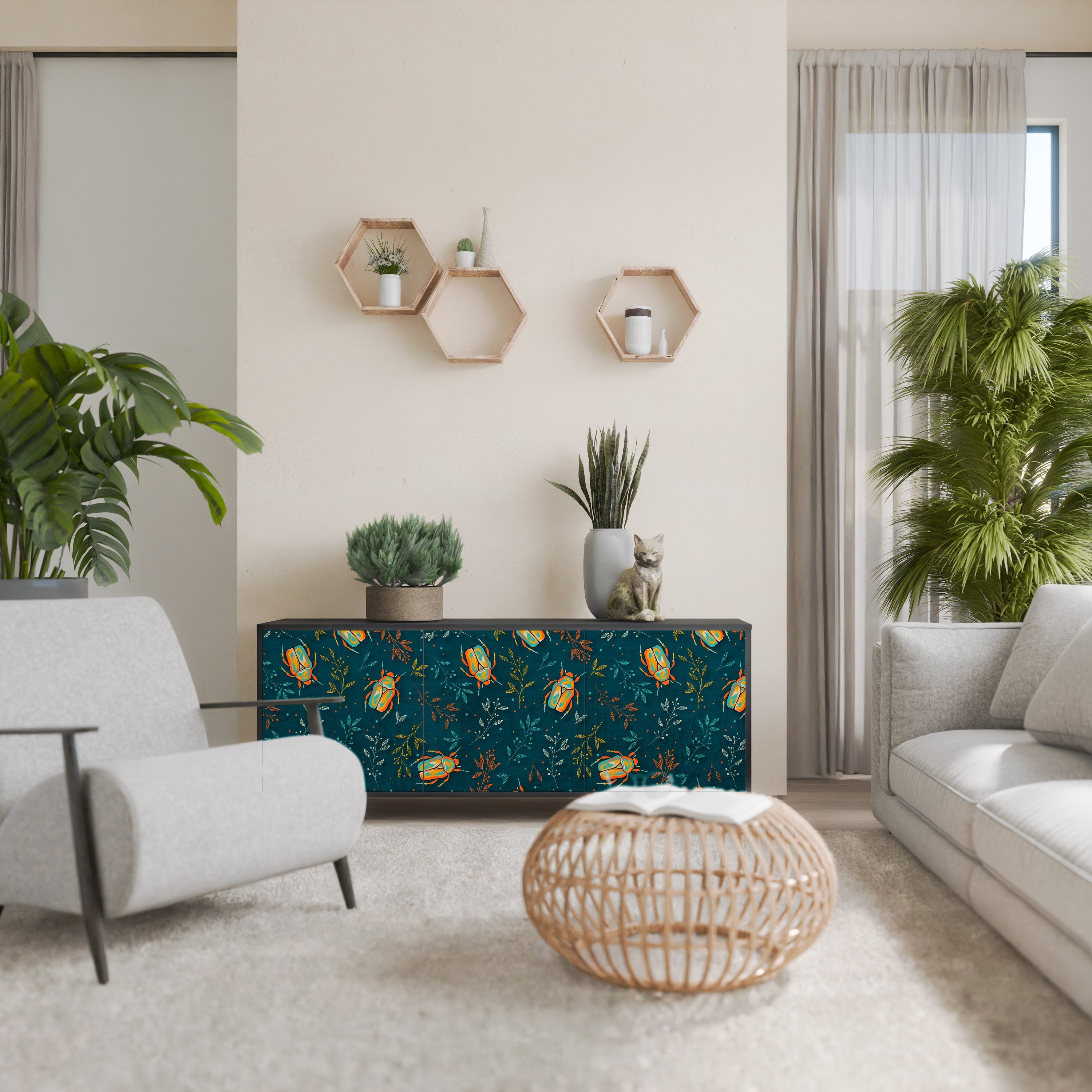 Buffet 3 portes INSECTES D'AUTOMNE en finition noire