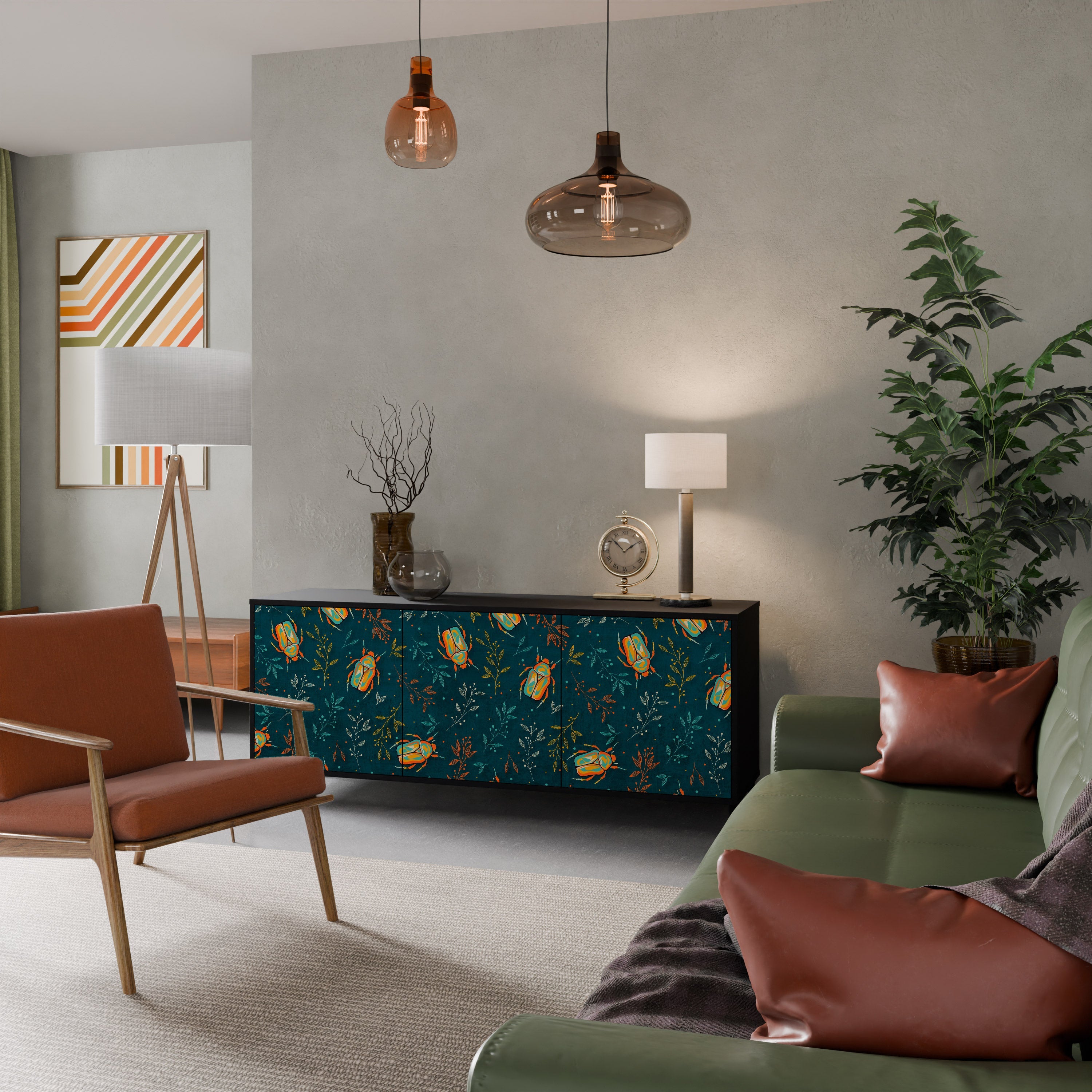 Buffet 3 portes INSECTES D'AUTOMNE en finition noire