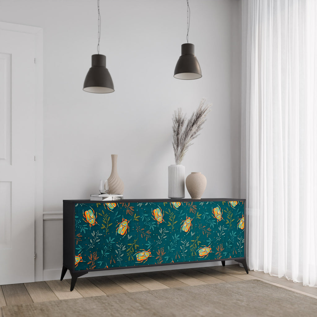 Buffet 3 portes INSECTES D'AUTOMNE en finition noire