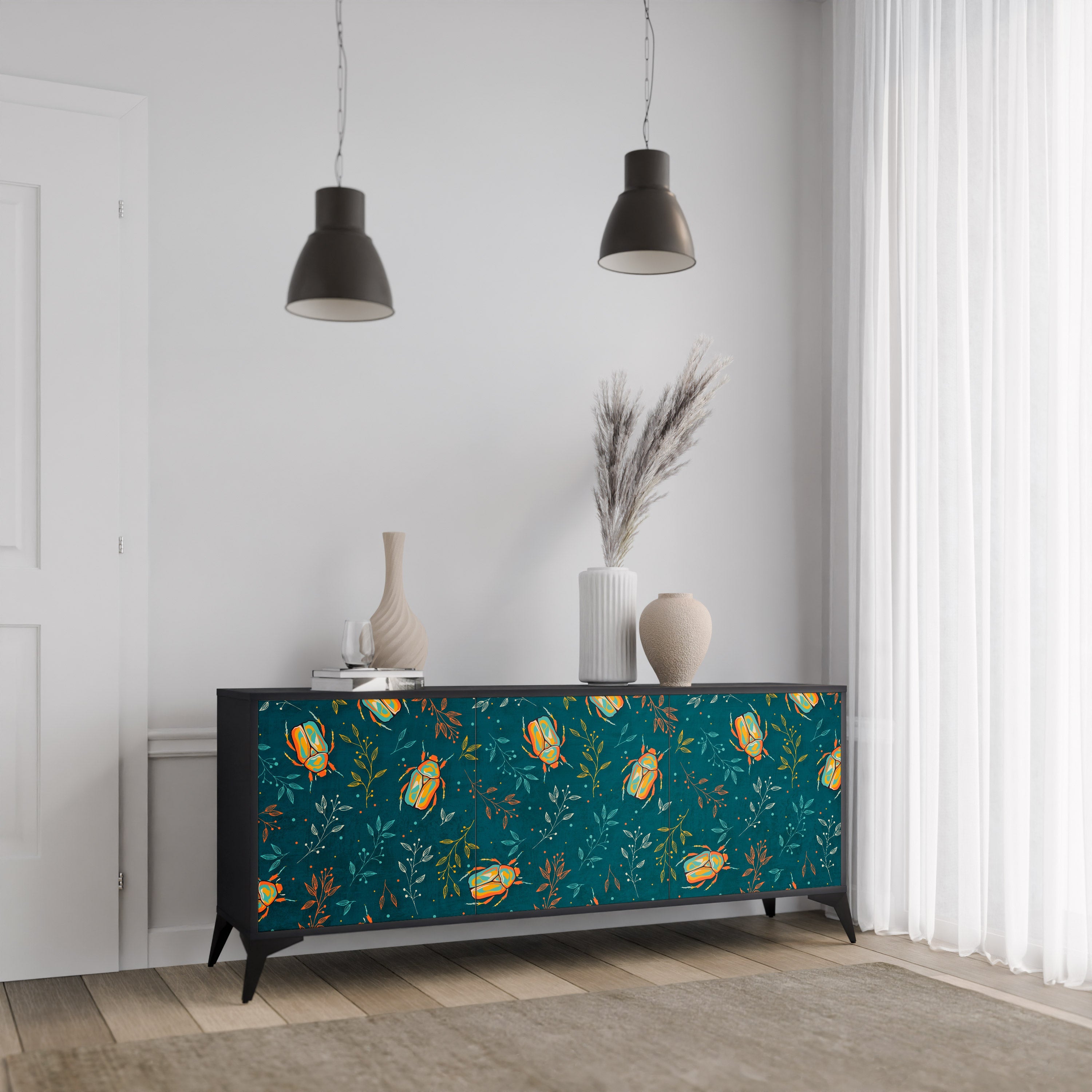Buffet 3 portes INSECTES D'AUTOMNE en finition noire