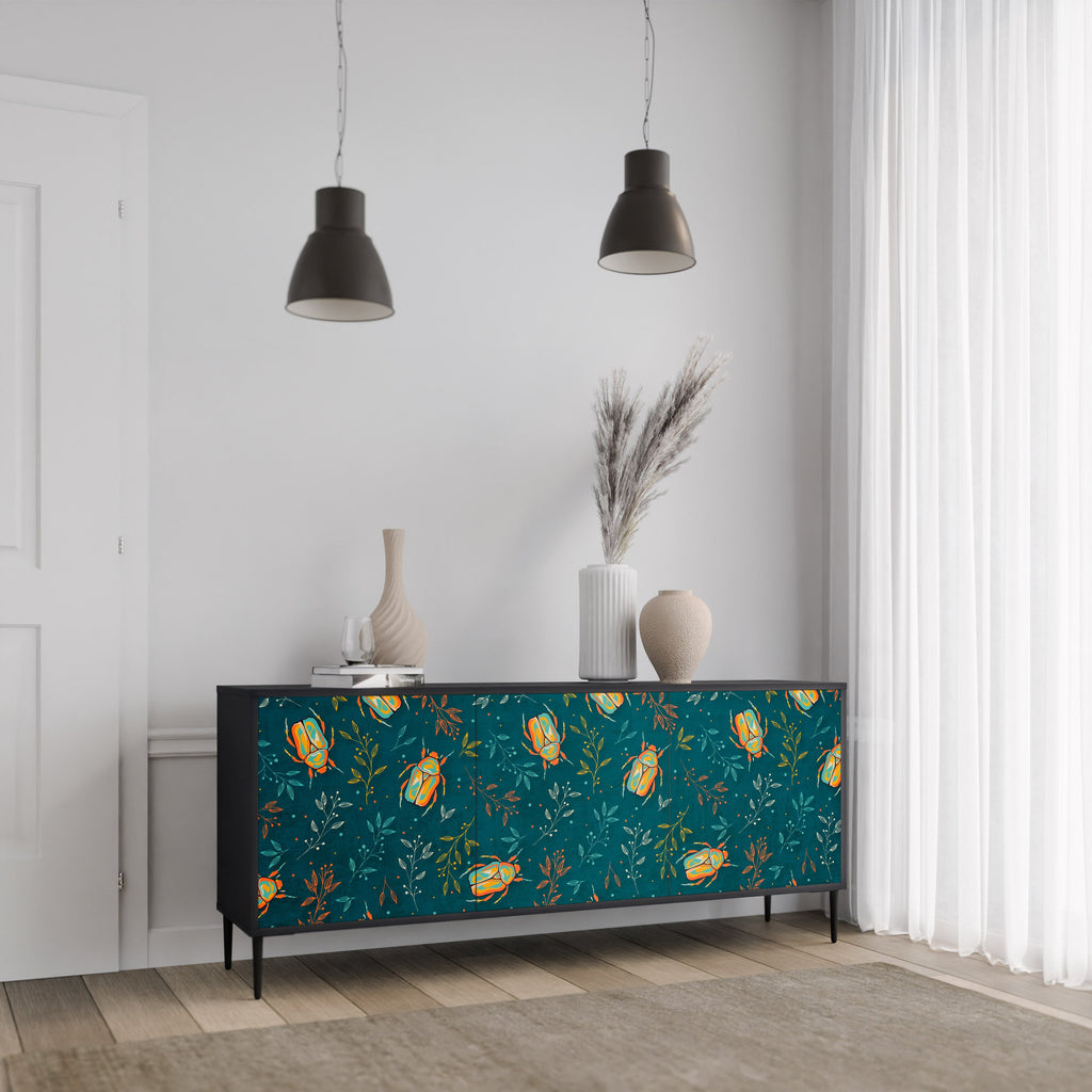 Buffet 3 portes INSECTES D'AUTOMNE en finition noire