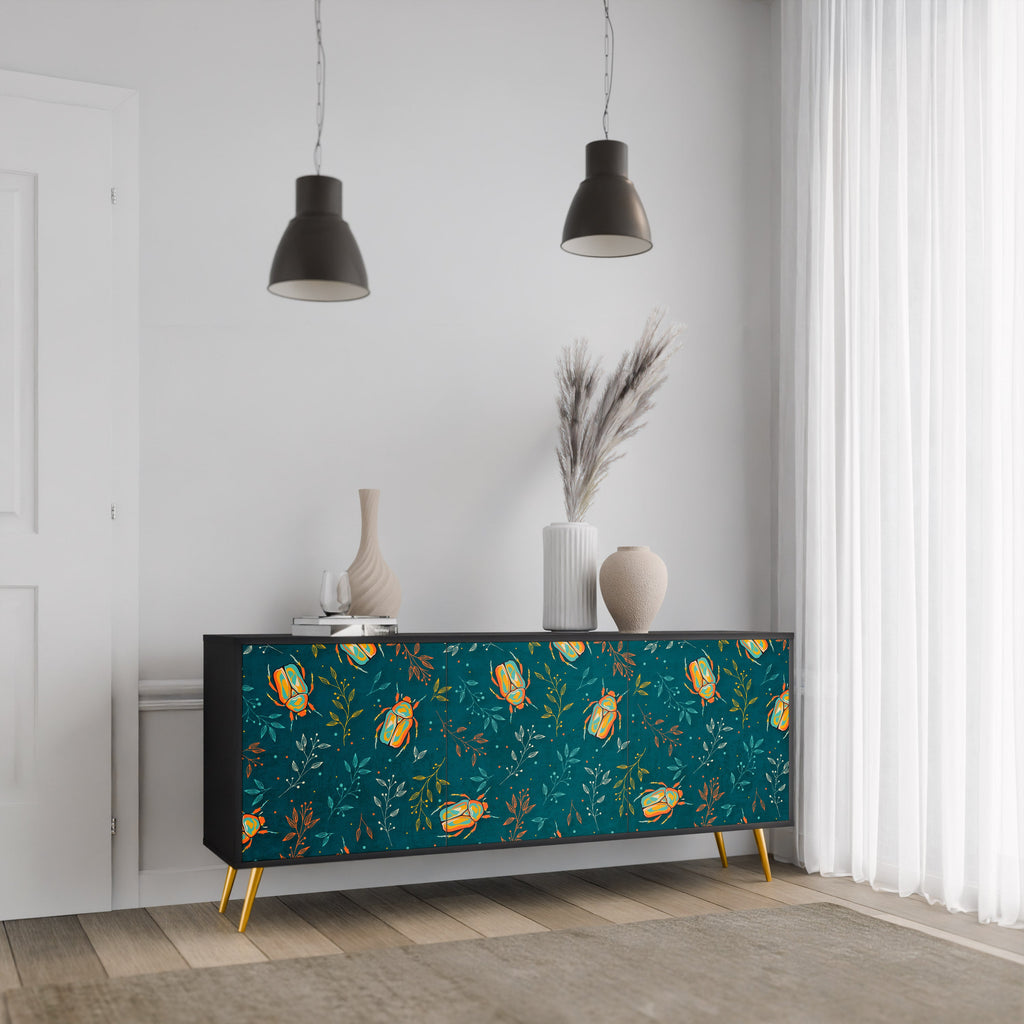 Buffet 3 portes INSECTES D'AUTOMNE en finition noire