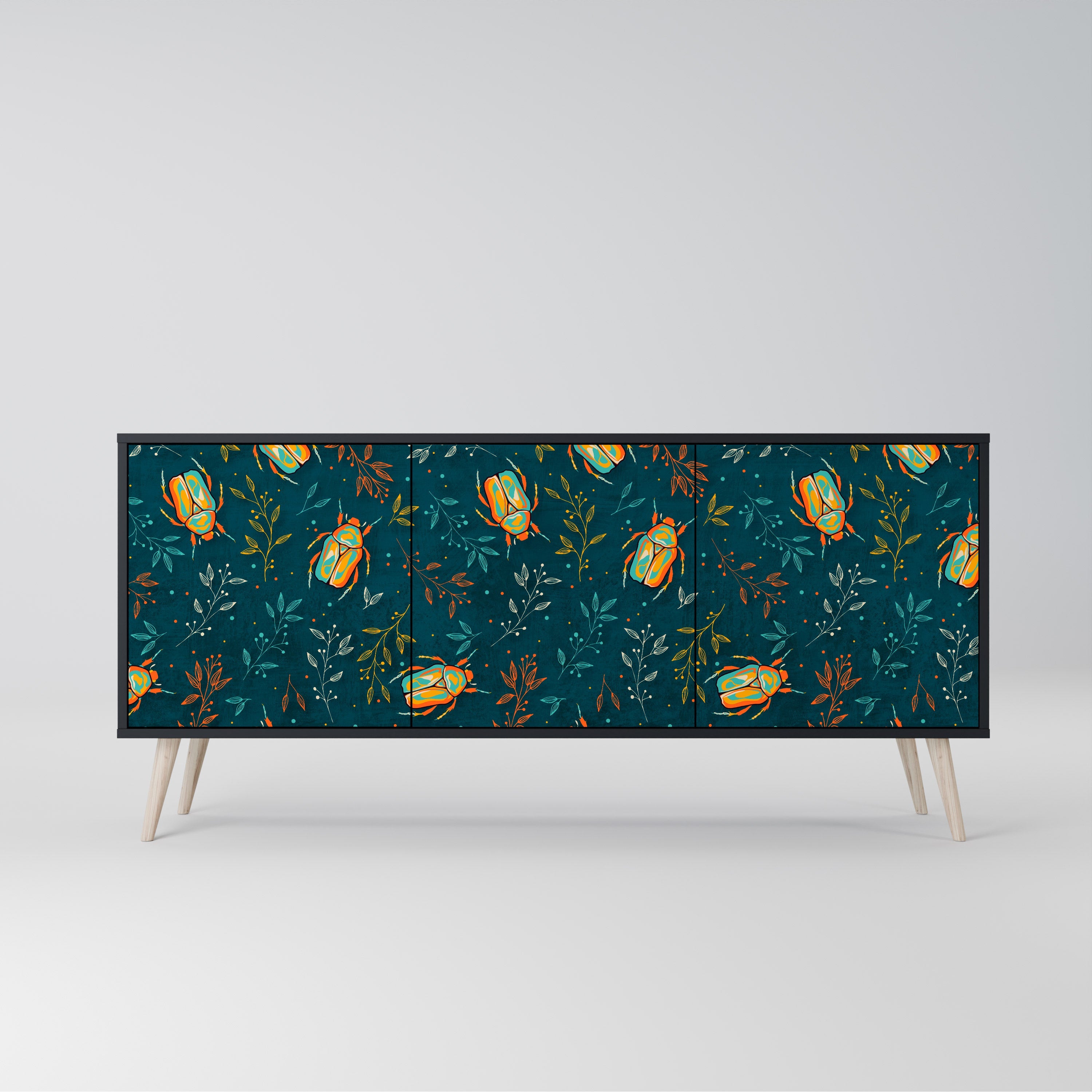 Buffet 3 portes INSECTES D'AUTOMNE en finition noire