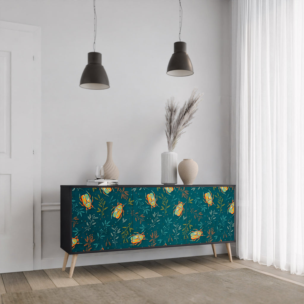 Buffet 3 portes INSECTES D'AUTOMNE en finition noire