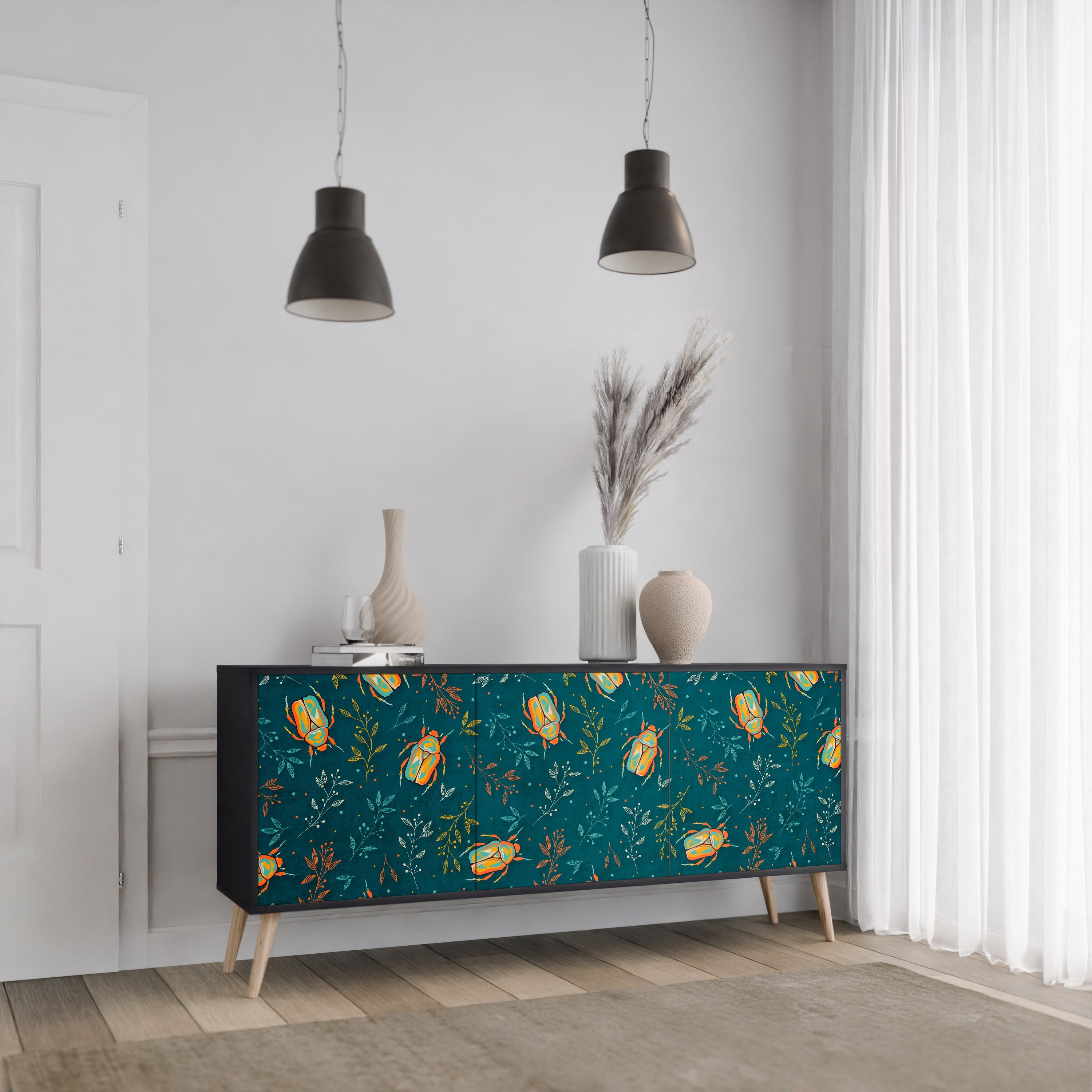 Buffet 3 portes INSECTES D'AUTOMNE en finition noire
