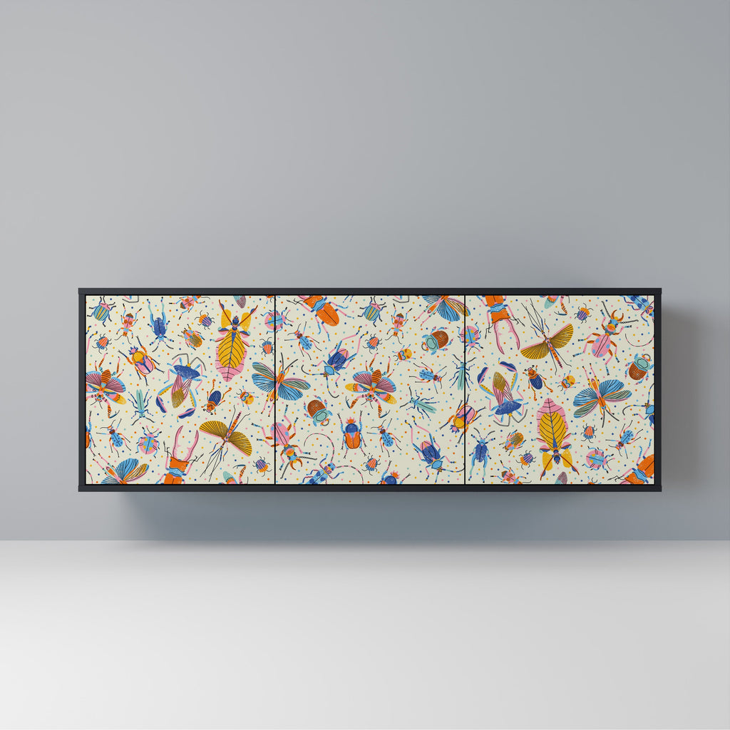 Buffet 3 portes INSECTES COLORÉS en finition noire
