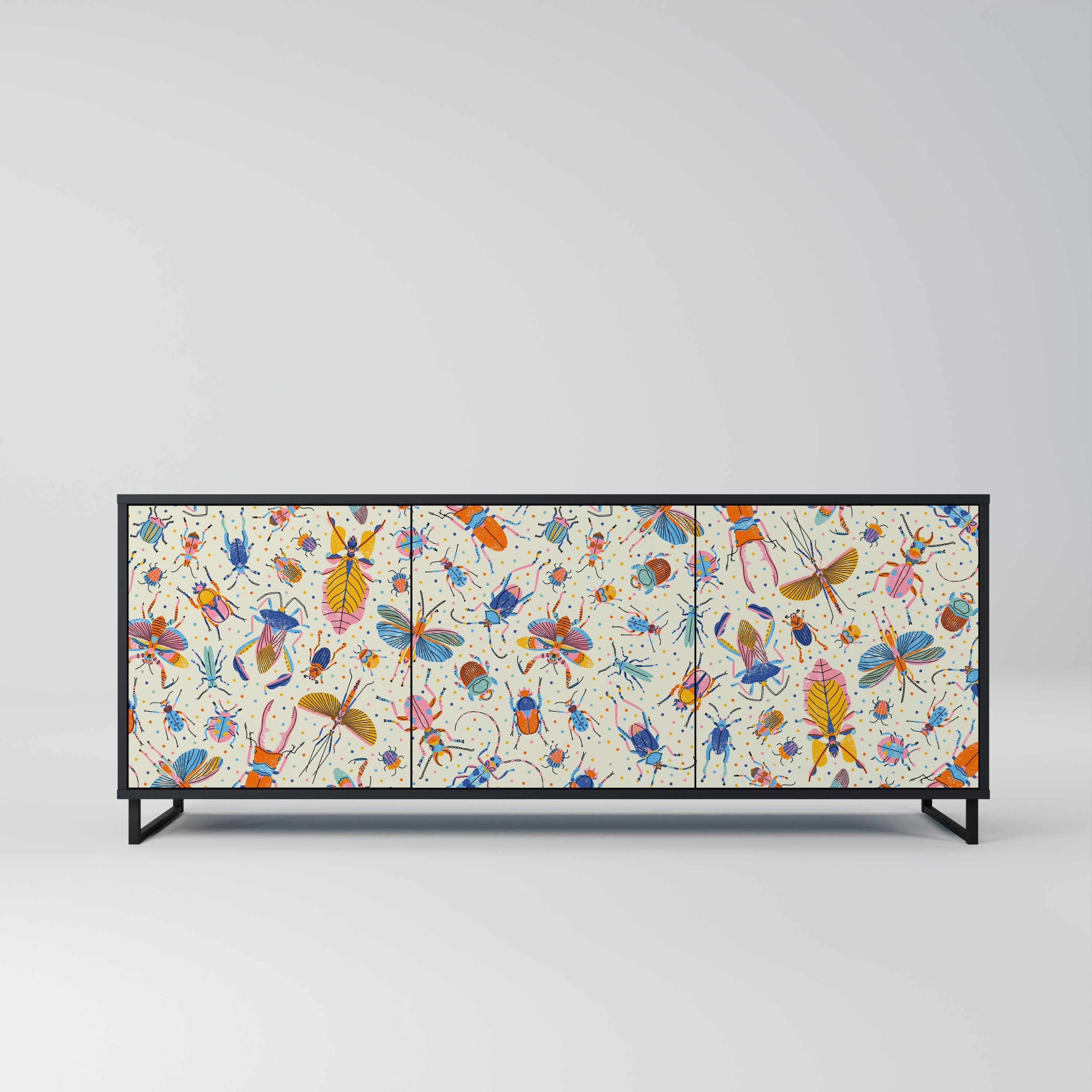 Buffet 3 portes INSECTES COLORÉS en finition noire