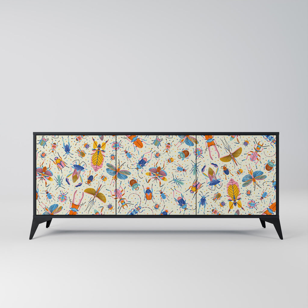 Buffet 3 portes INSECTES COLORÉS en finition noire