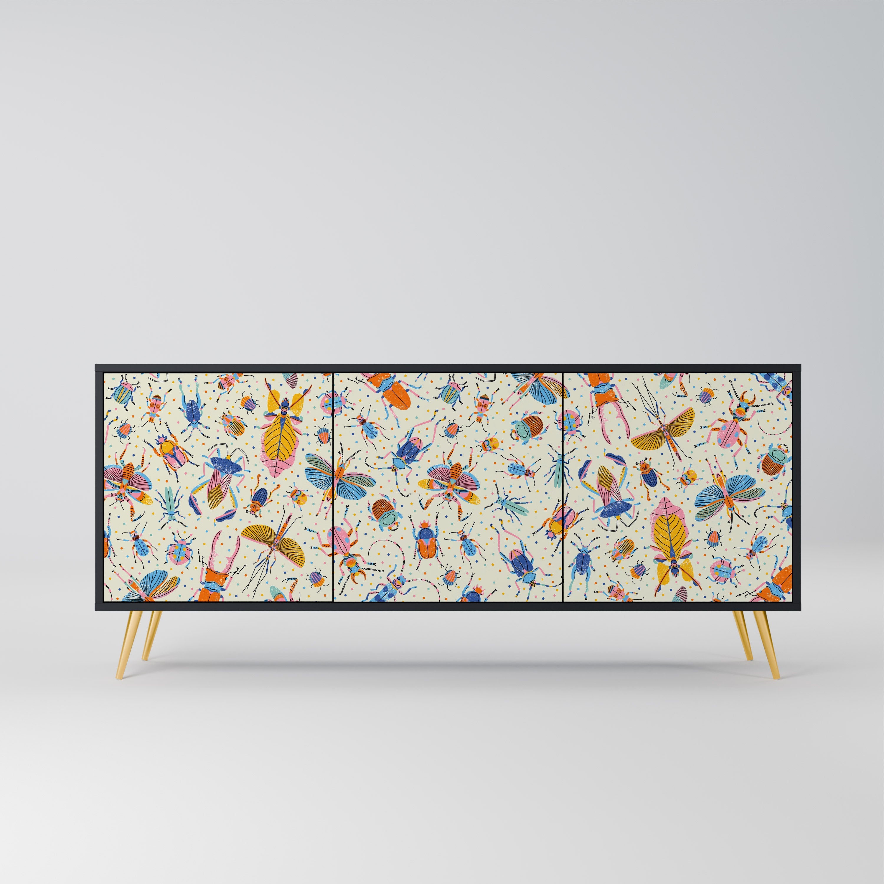 Buffet 3 portes INSECTES COLORÉS en finition noire