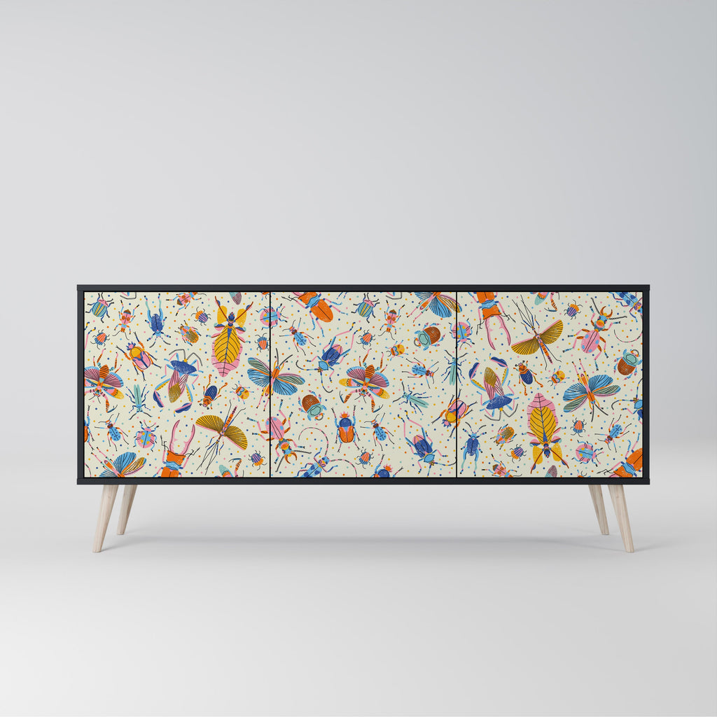 Buffet 3 portes INSECTES COLORÉS en finition noire