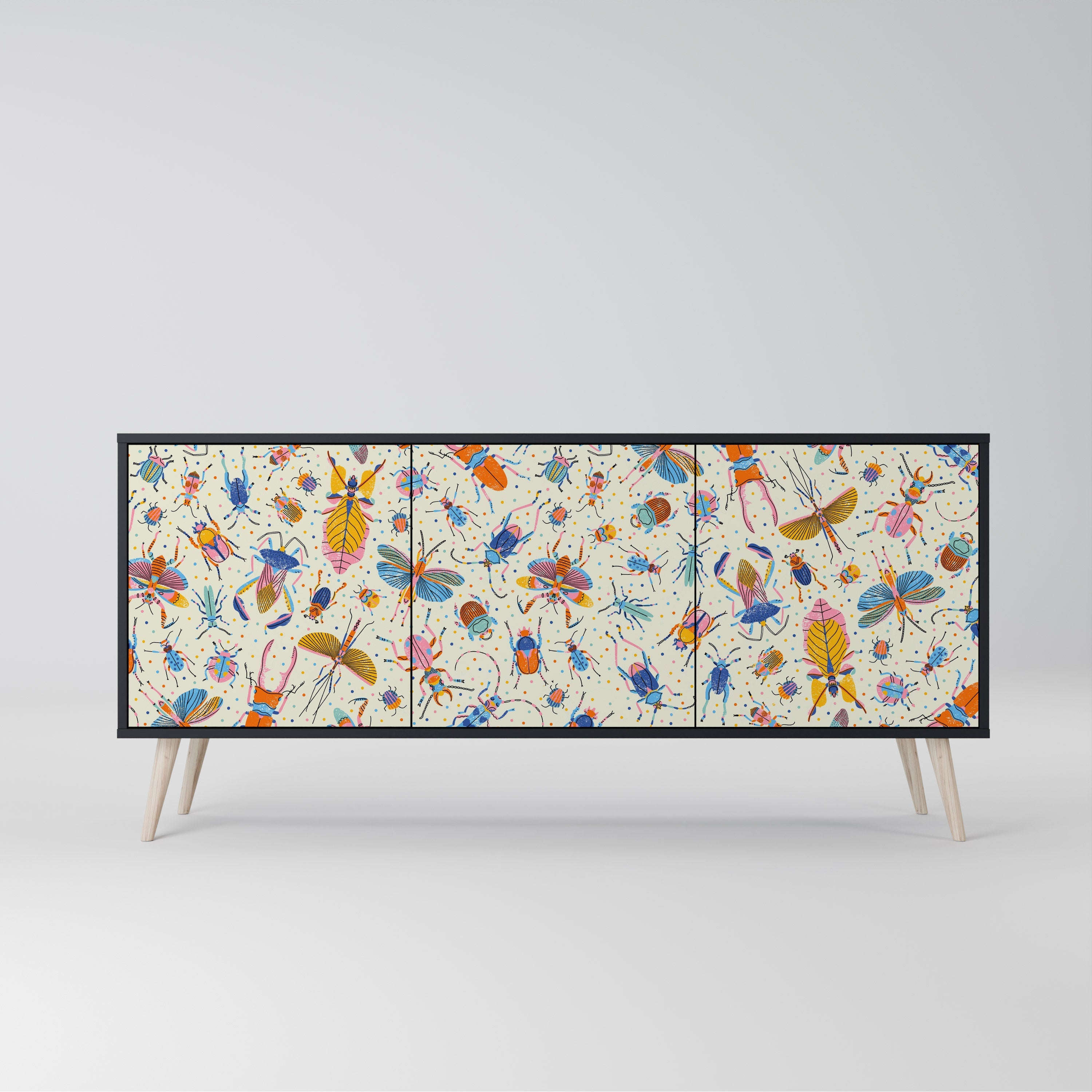 Buffet 3 portes INSECTES COLORÉS en finition noire
