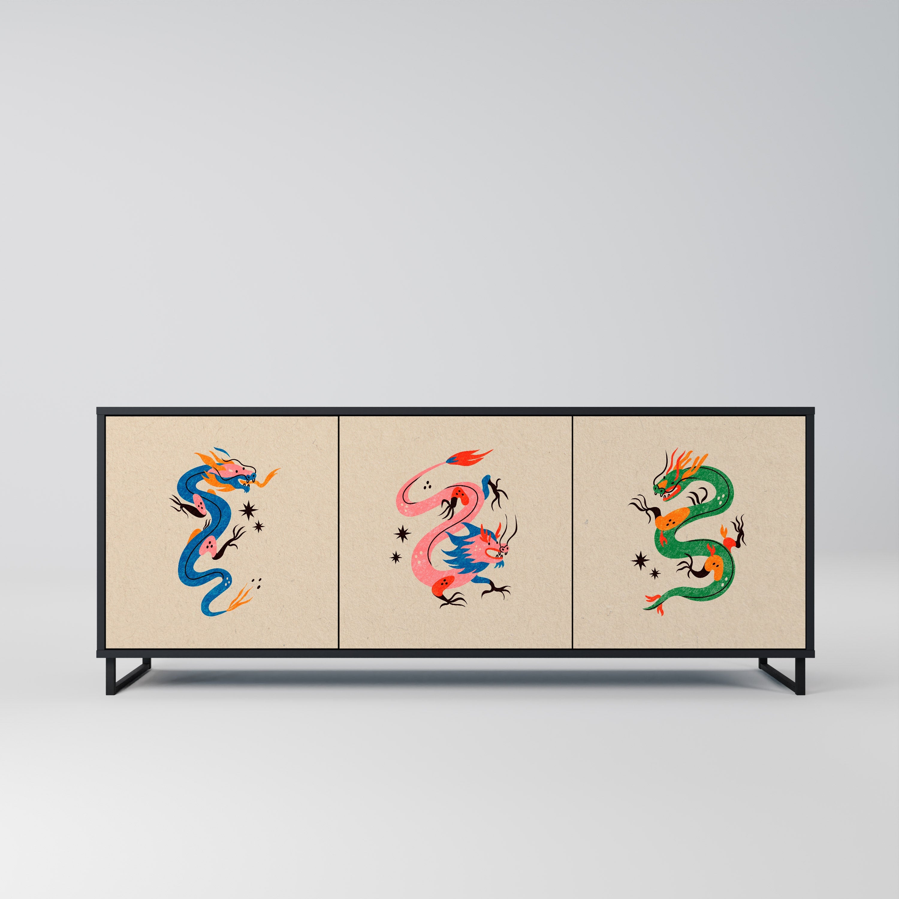 Buffet 3 portes CRÉATURES MYTHOLOGIQUES en finition noire