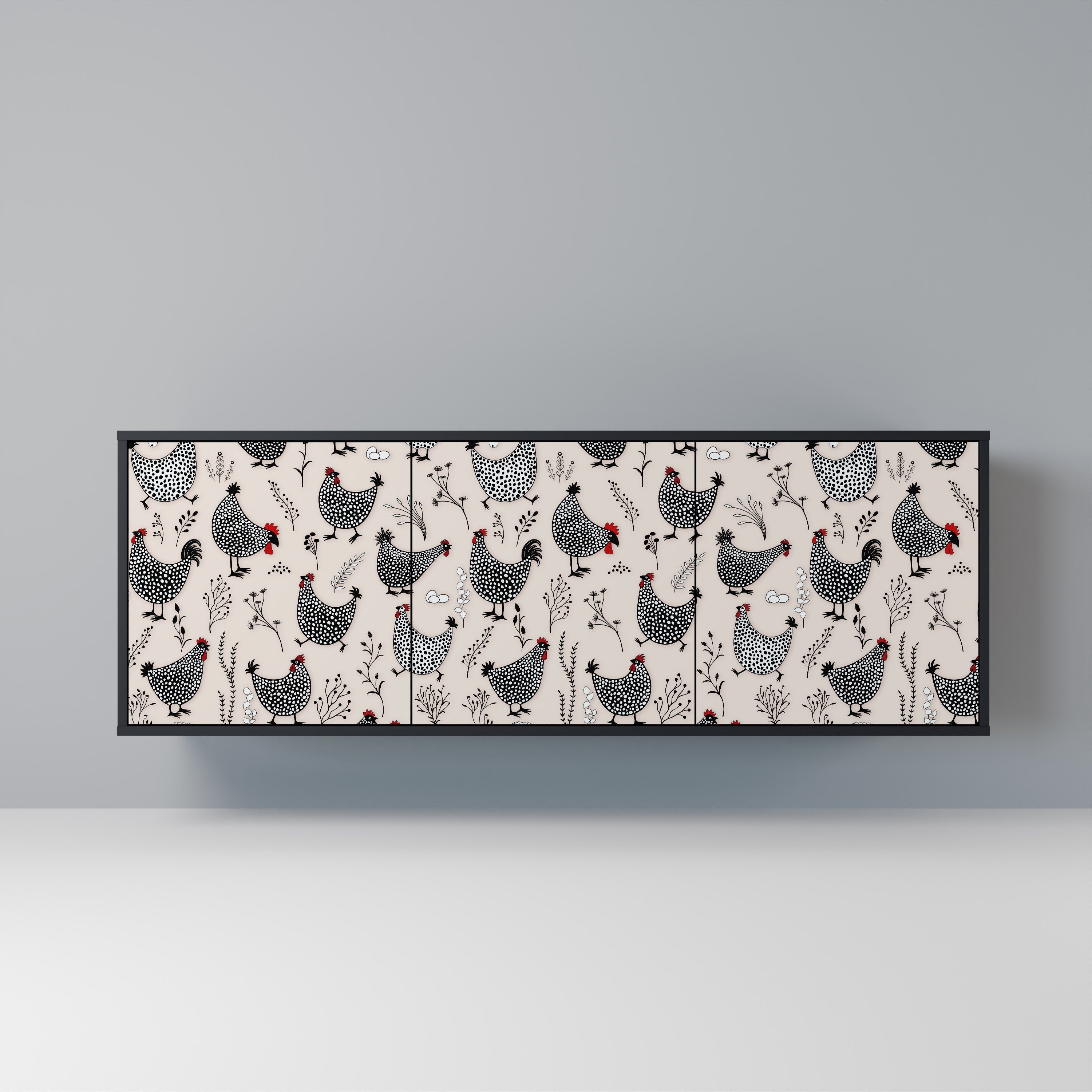 Buffet 3 portes HAPPY HENS finition noire