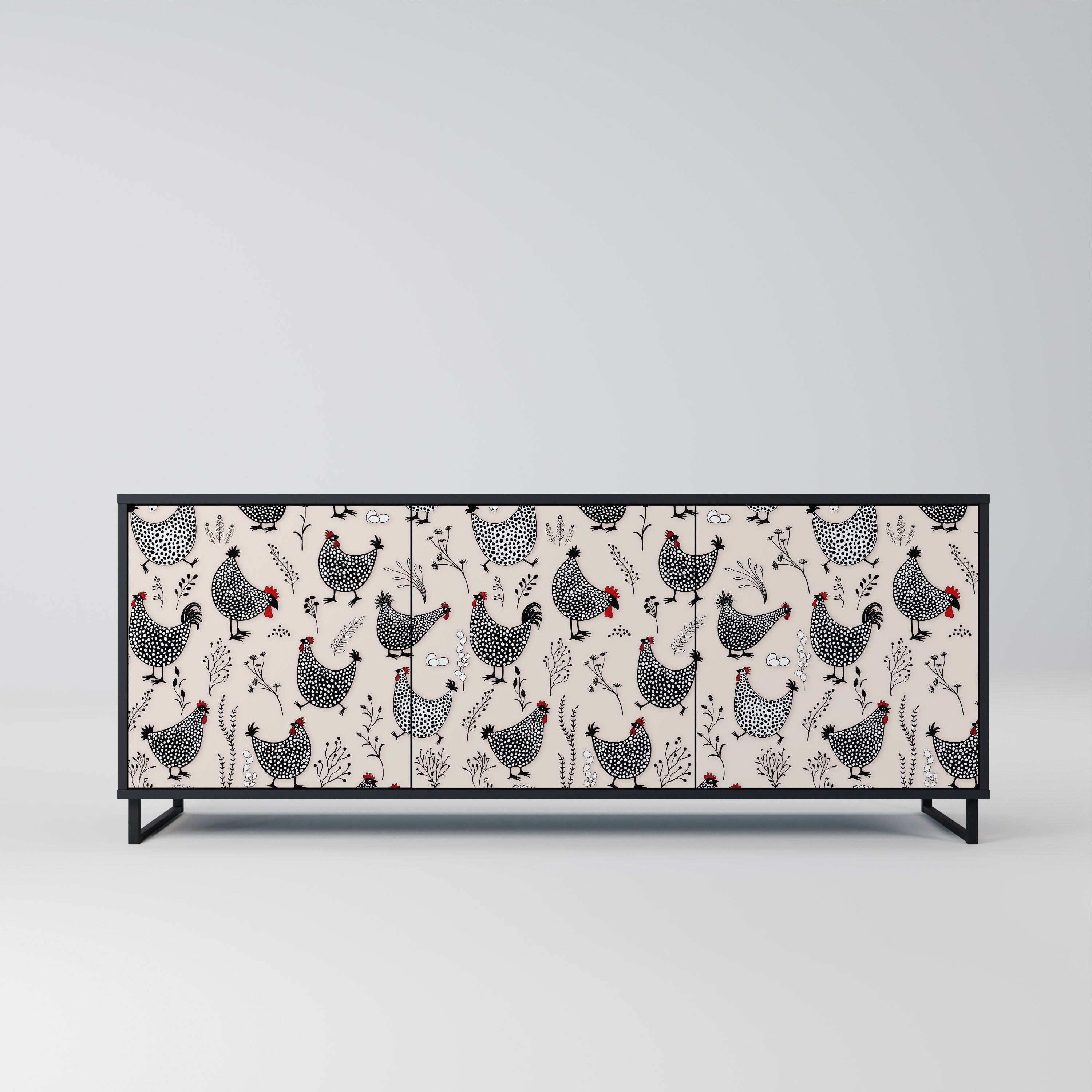 Buffet 3 portes HAPPY HENS finition noire