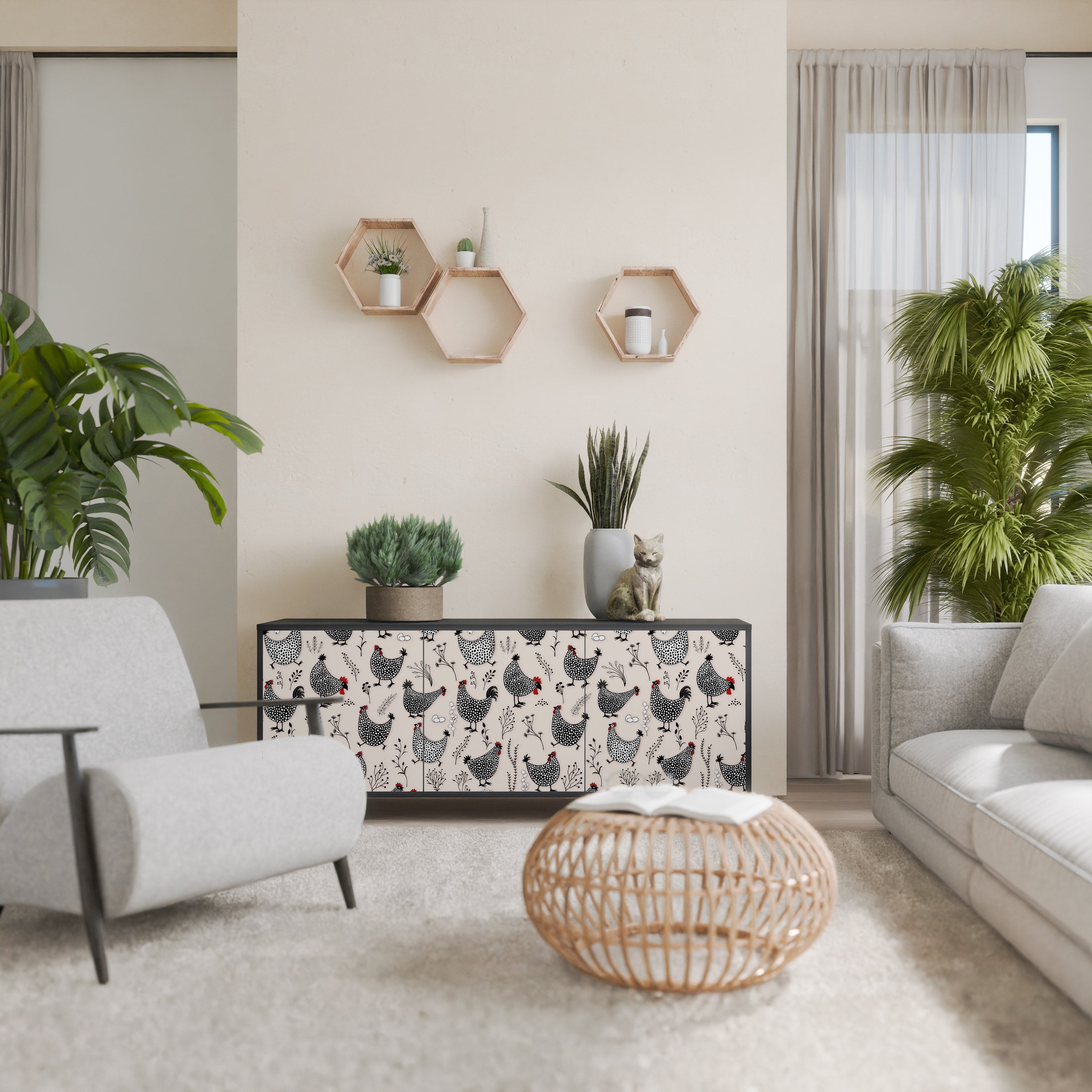 Buffet 3 portes HAPPY HENS finition noire