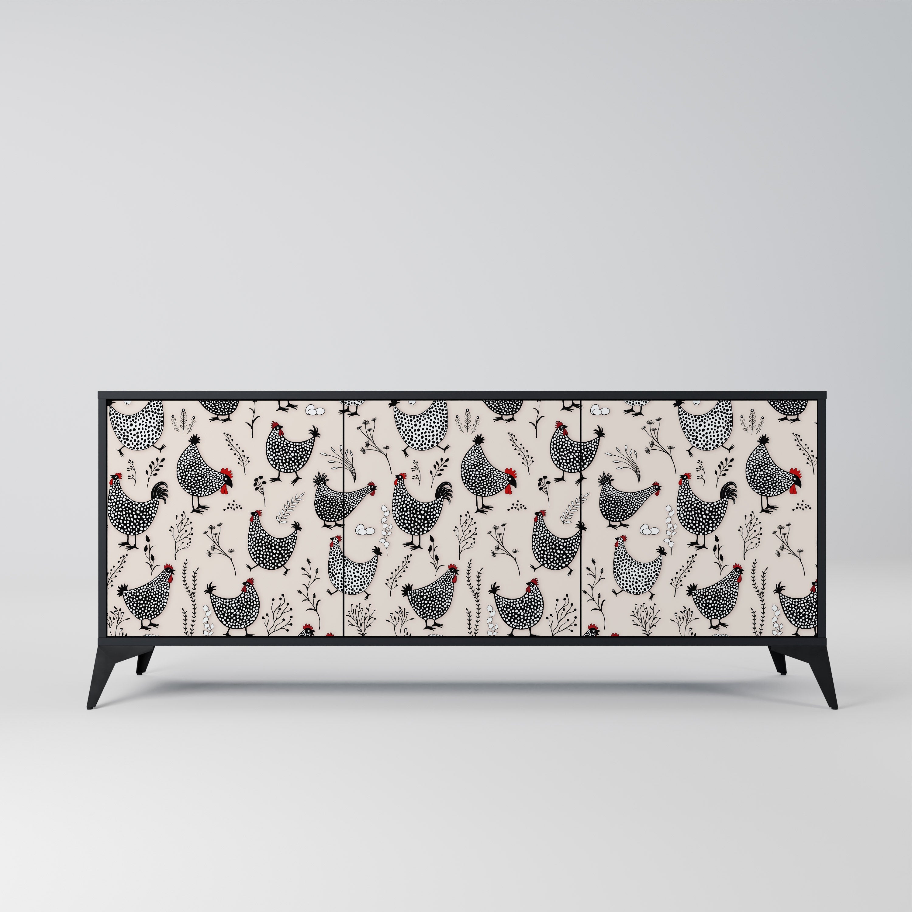 Buffet 3 portes HAPPY HENS finition noire
