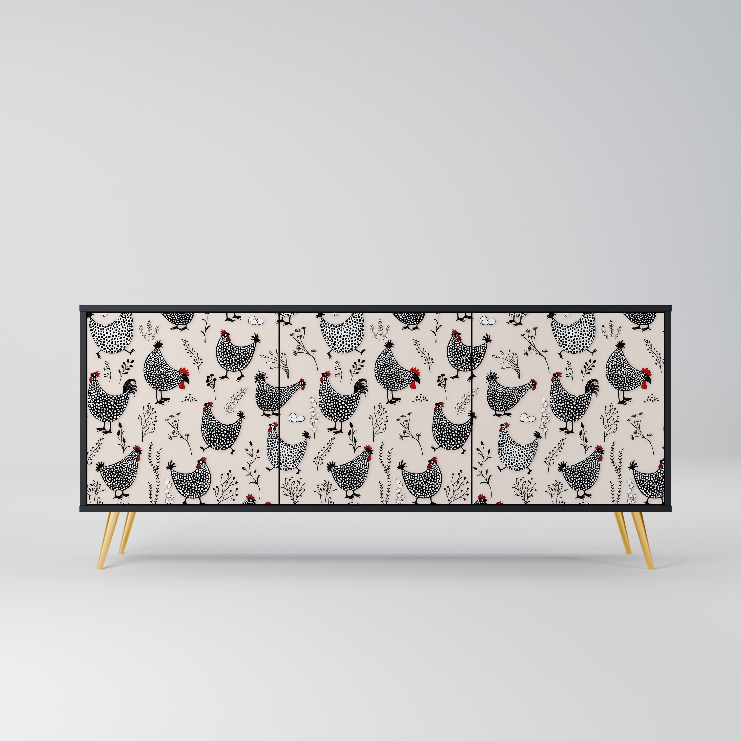 Buffet 3 portes HAPPY HENS finition noire