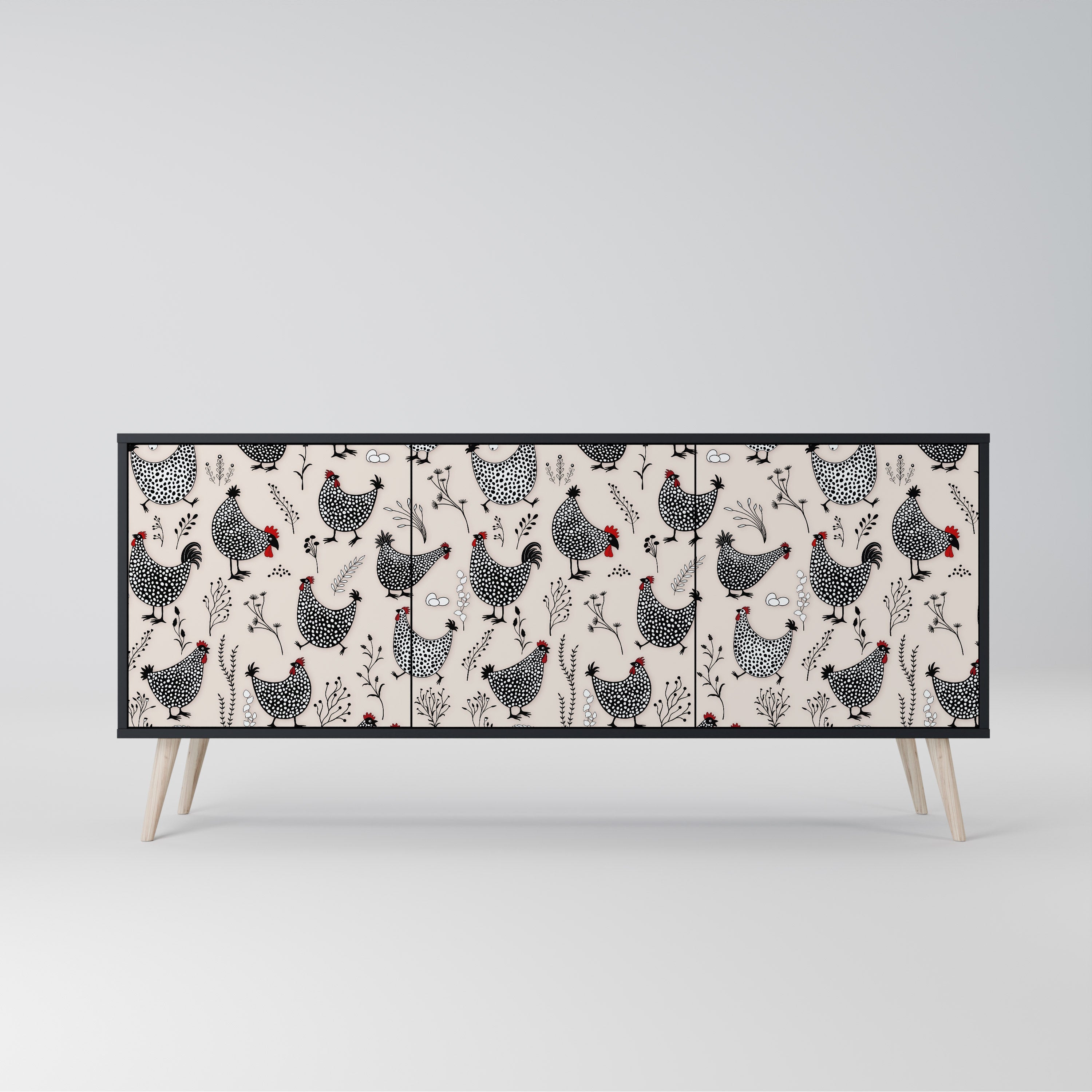 Buffet 3 portes HAPPY HENS finition noire