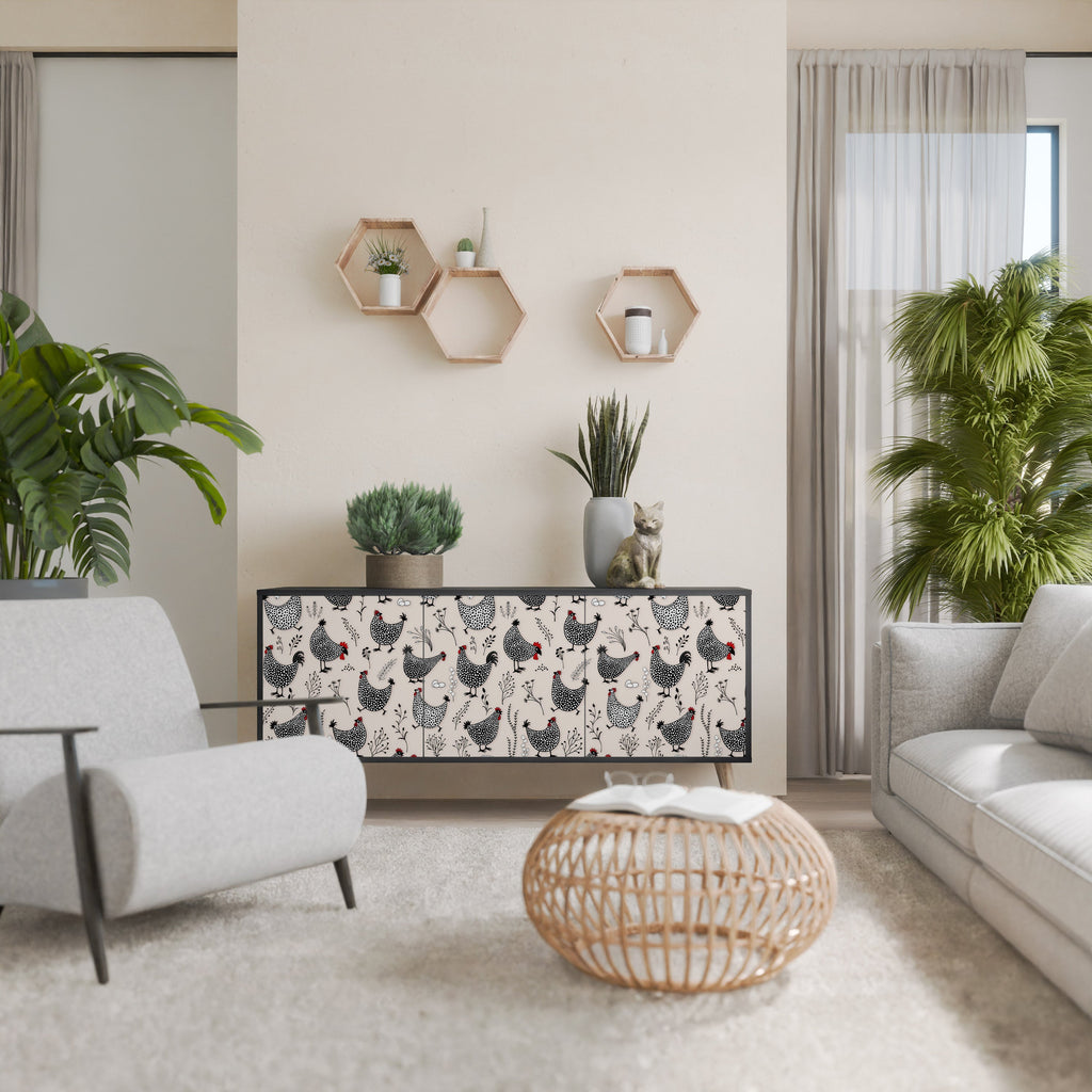 Buffet 3 portes HAPPY HENS finition noire