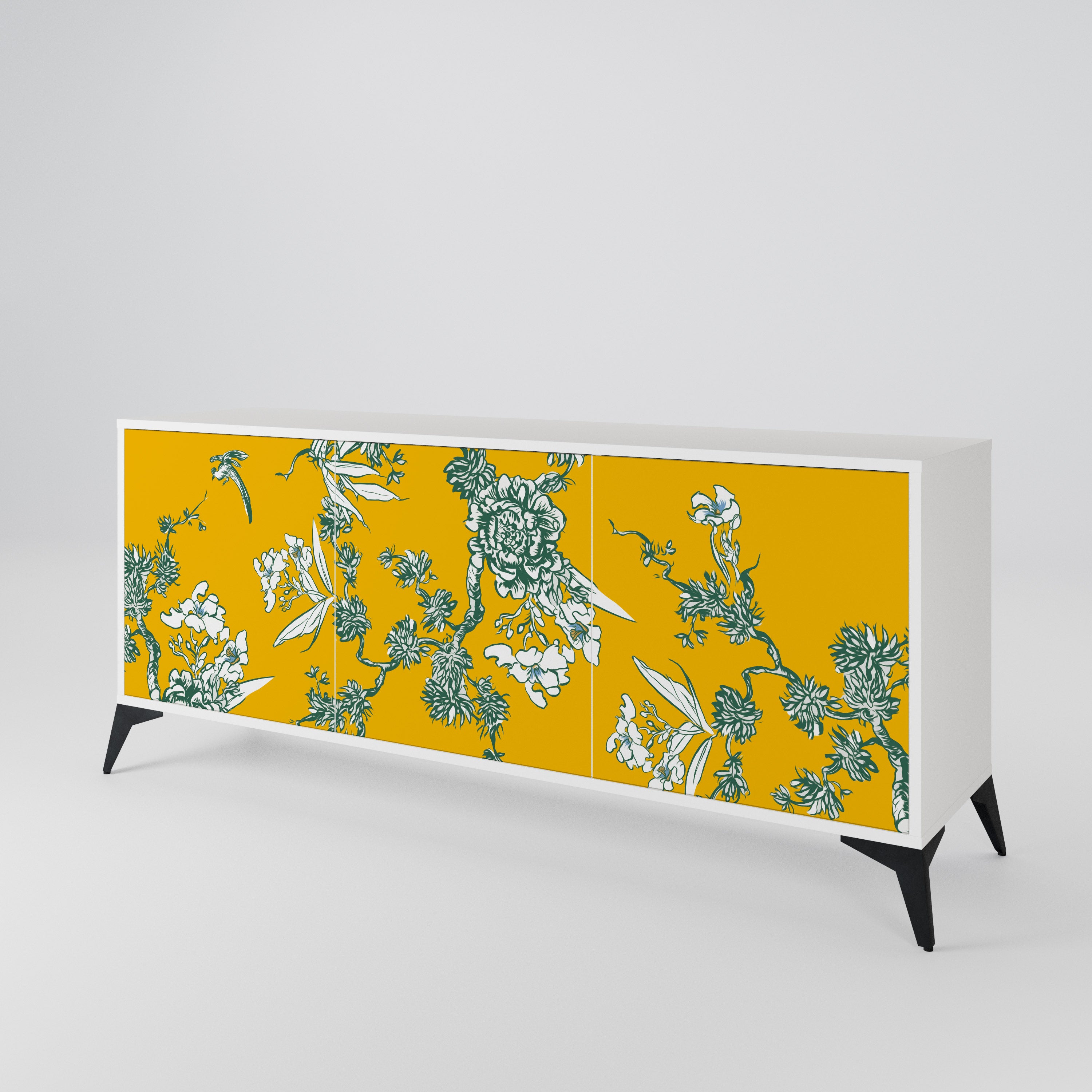 YELLOW CHINOISERIE 3-Door Sideboard