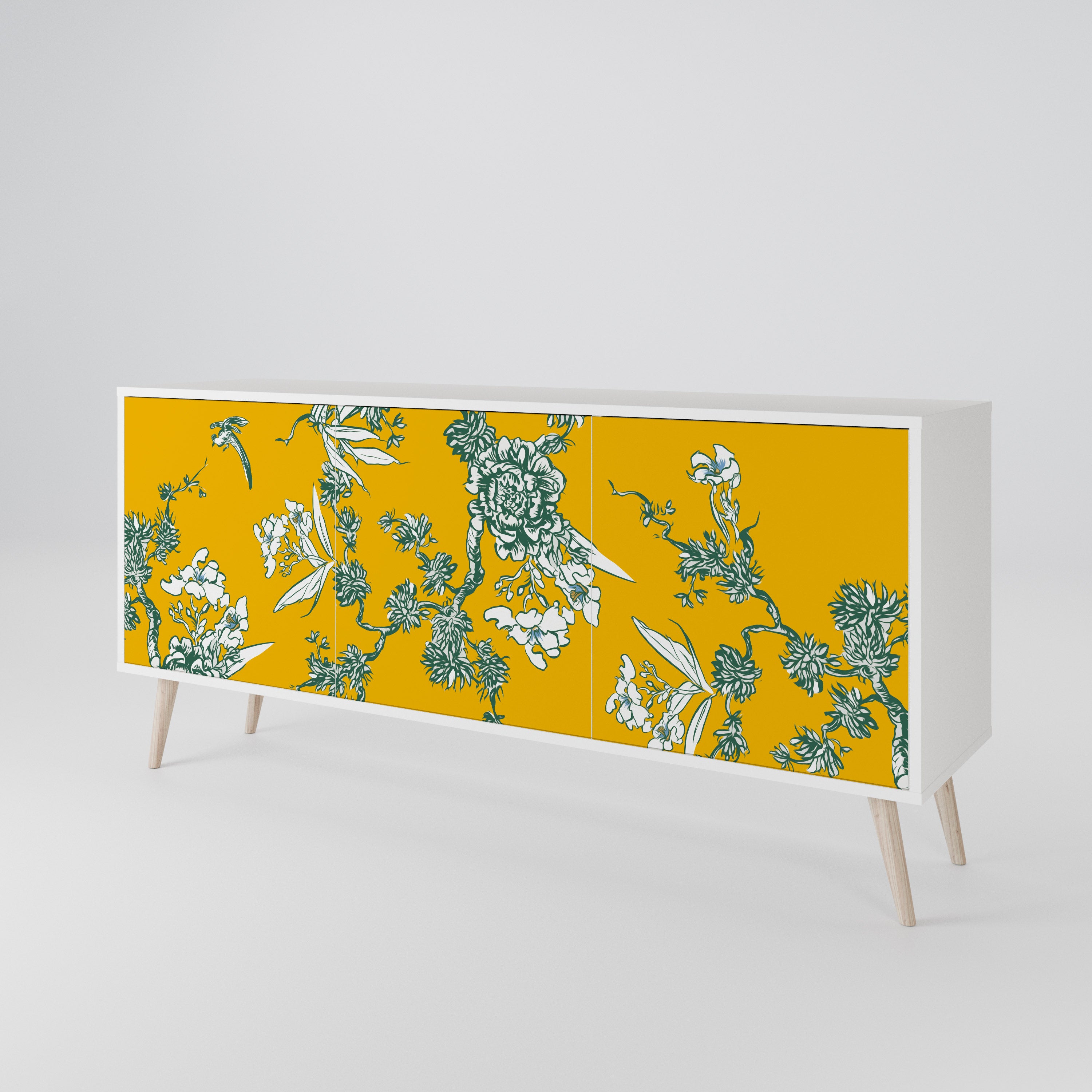 YELLOW CHINOISERIE 3-Door Sideboard