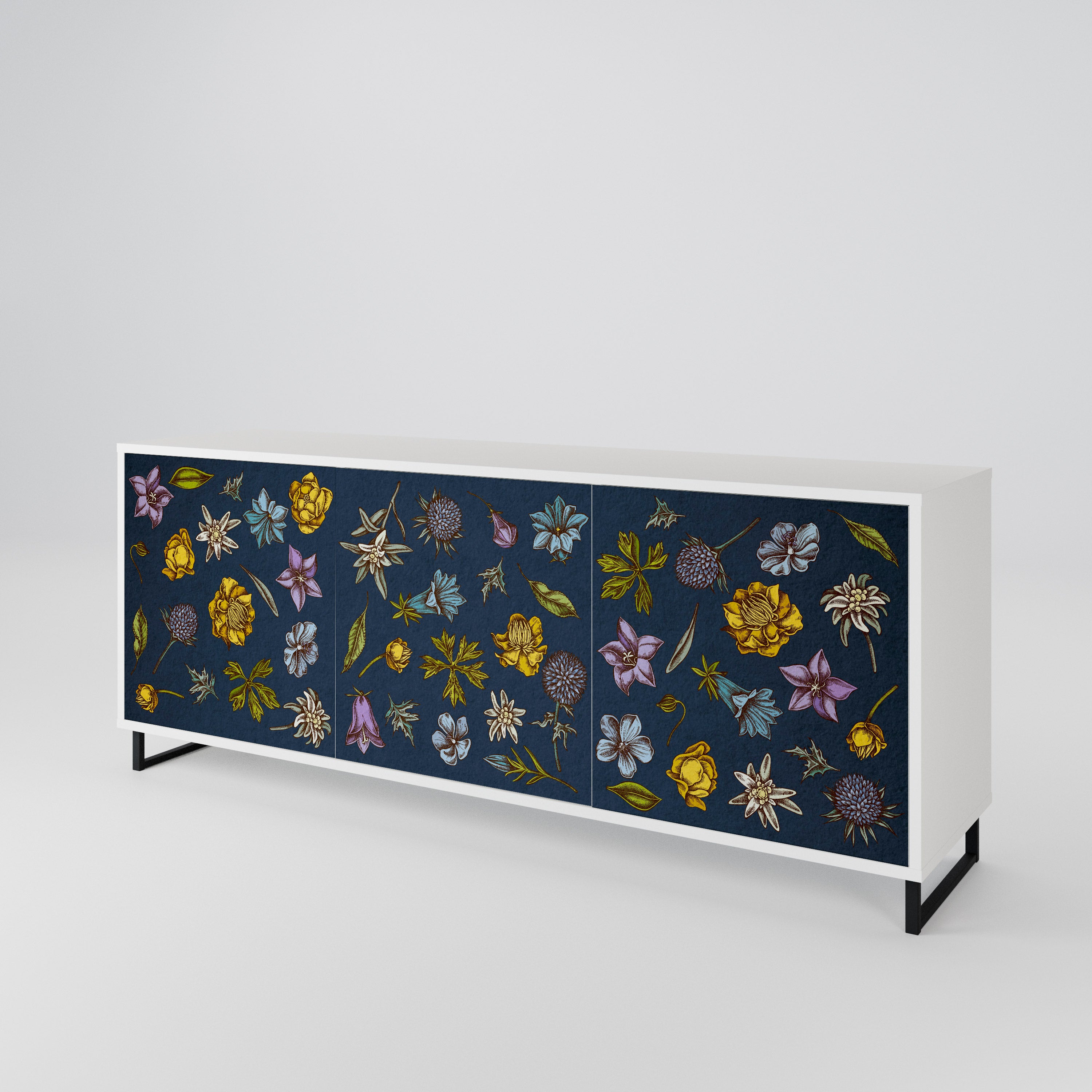 FLOWERS ON NAVY BLUE 3-Door Sideboard