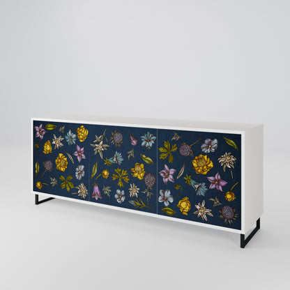 FLOWERS ON NAVY BLUE 3-Door Sideboard