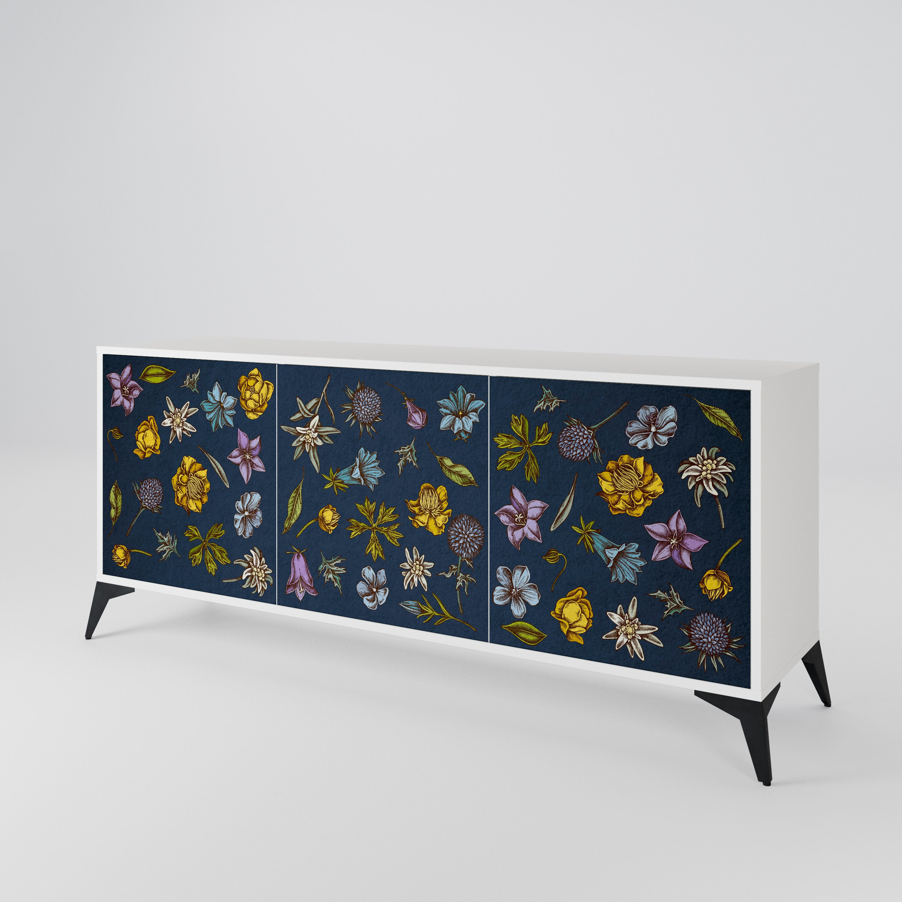 FLOWERS ON NAVY BLUE 3-Door Sideboard