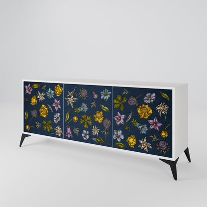 FLOWERS ON NAVY BLUE 3-Door Sideboard
