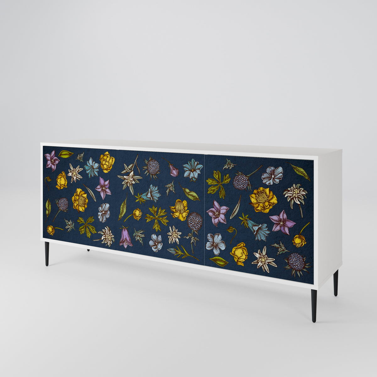 FLOWERS ON NAVY BLUE 3-Door Sideboard