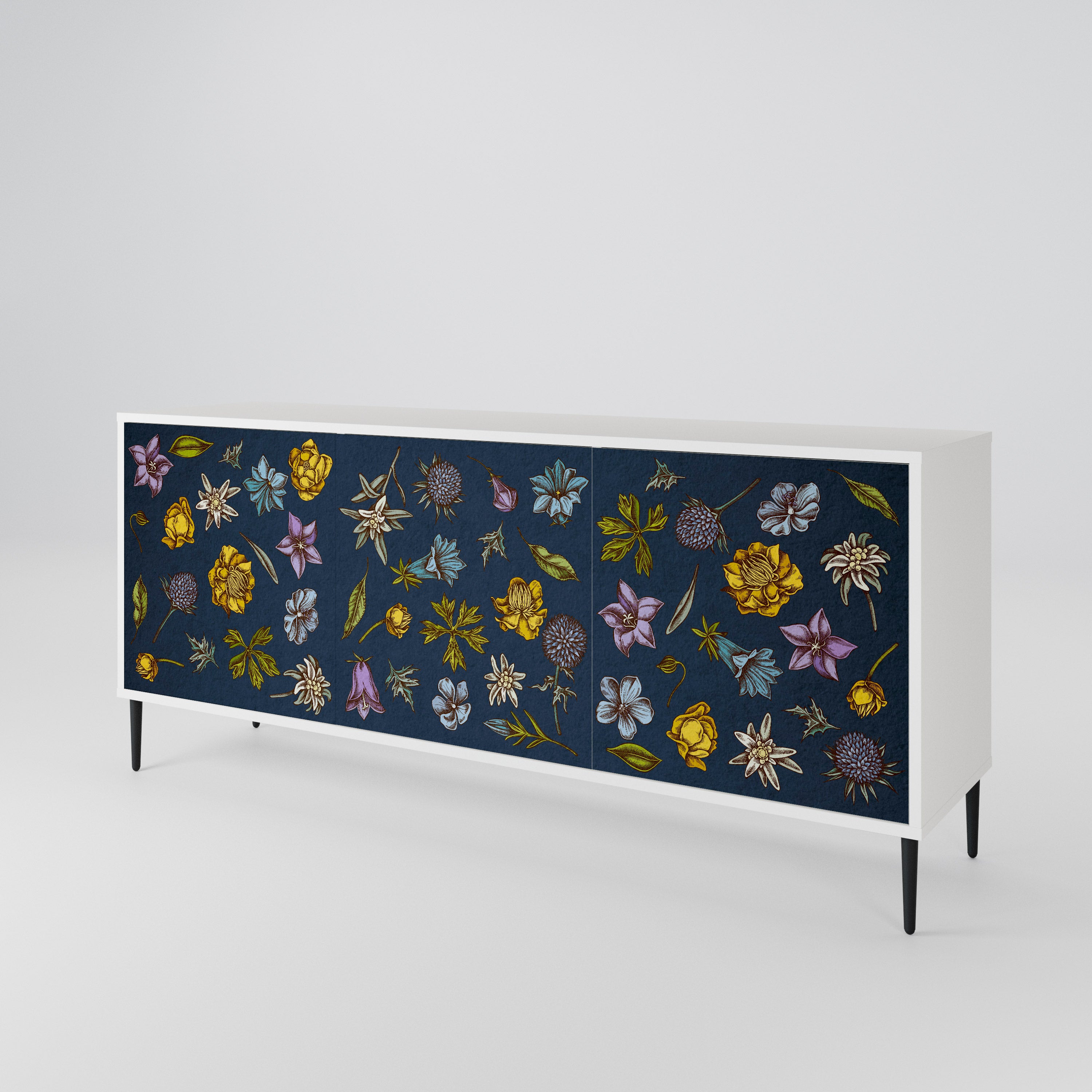 FLOWERS ON NAVY BLUE 3-Door Sideboard