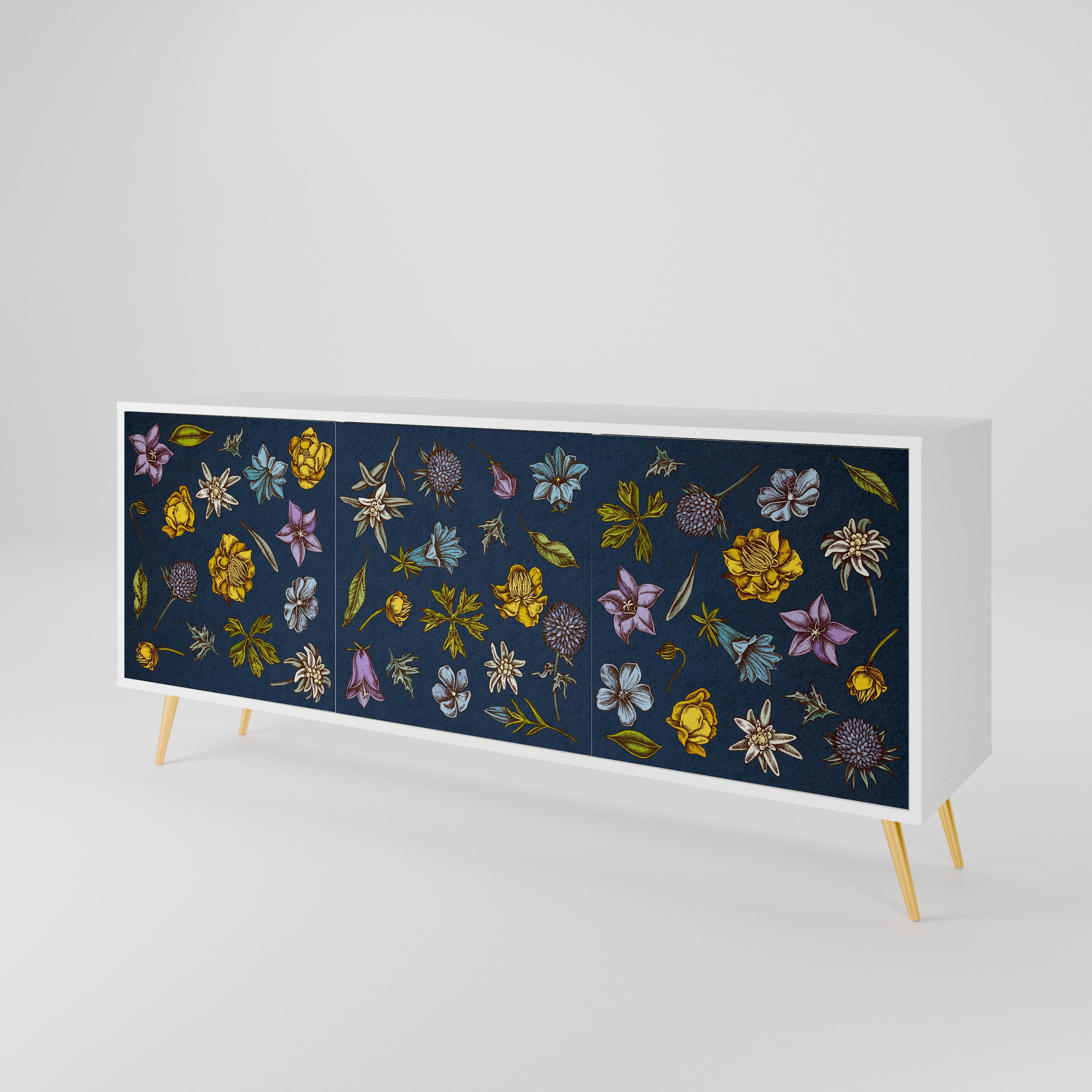 FLOWERS ON NAVY BLUE 3-Door Sideboard