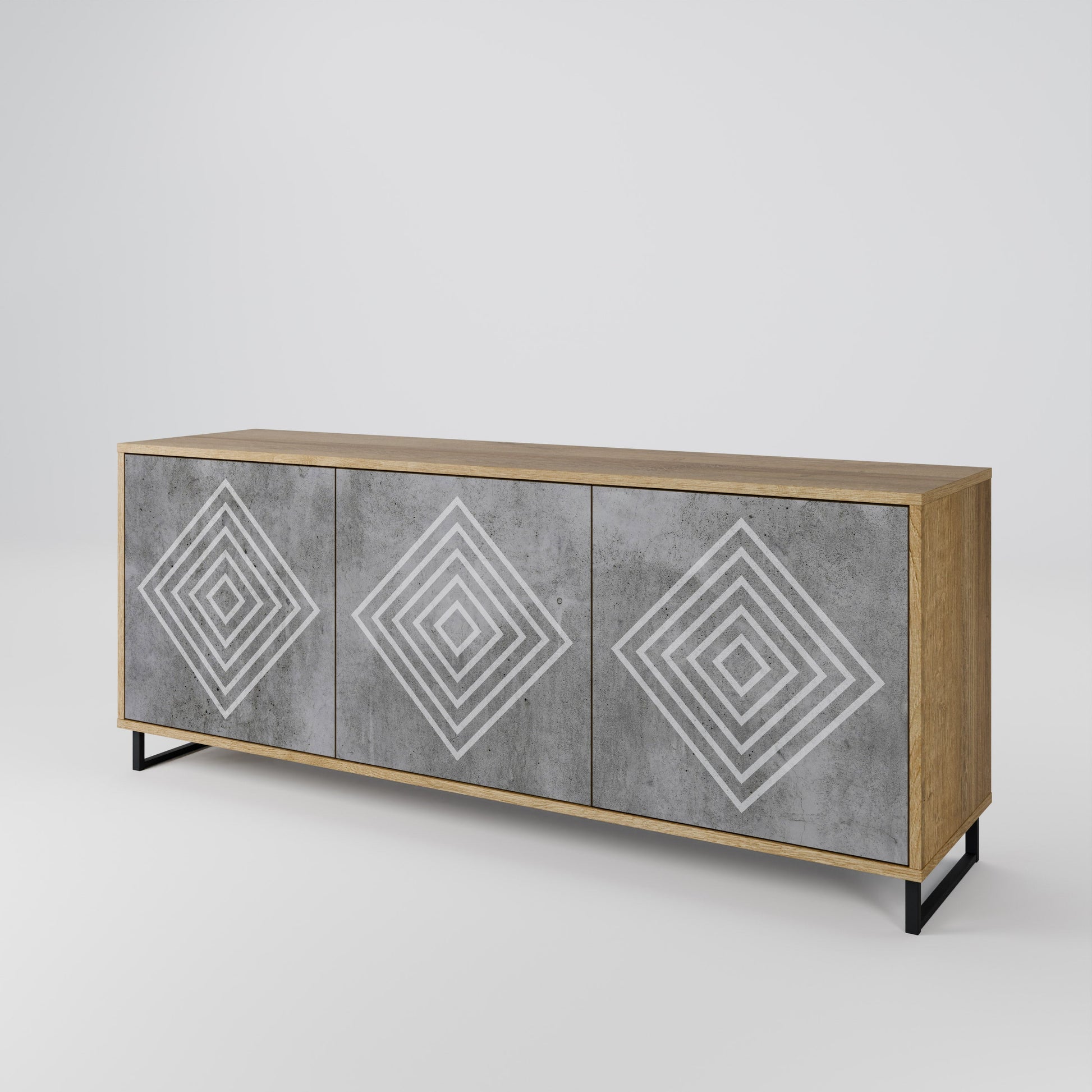 Buffet 3 portes POLYGONAL ARTISTRY effet chêne