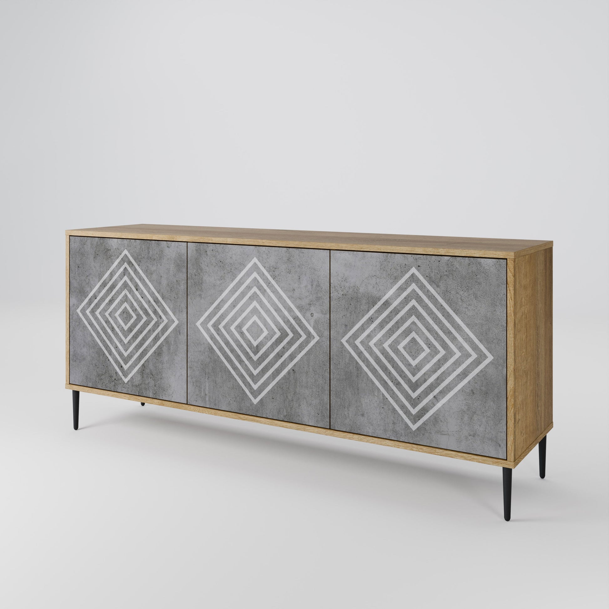 Buffet 3 portes POLYGONAL ARTISTRY effet chêne