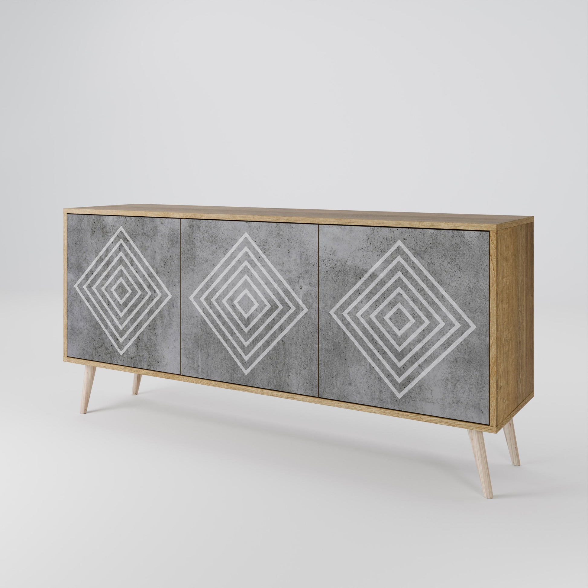 Buffet 3 portes POLYGONAL ARTISTRY effet chêne