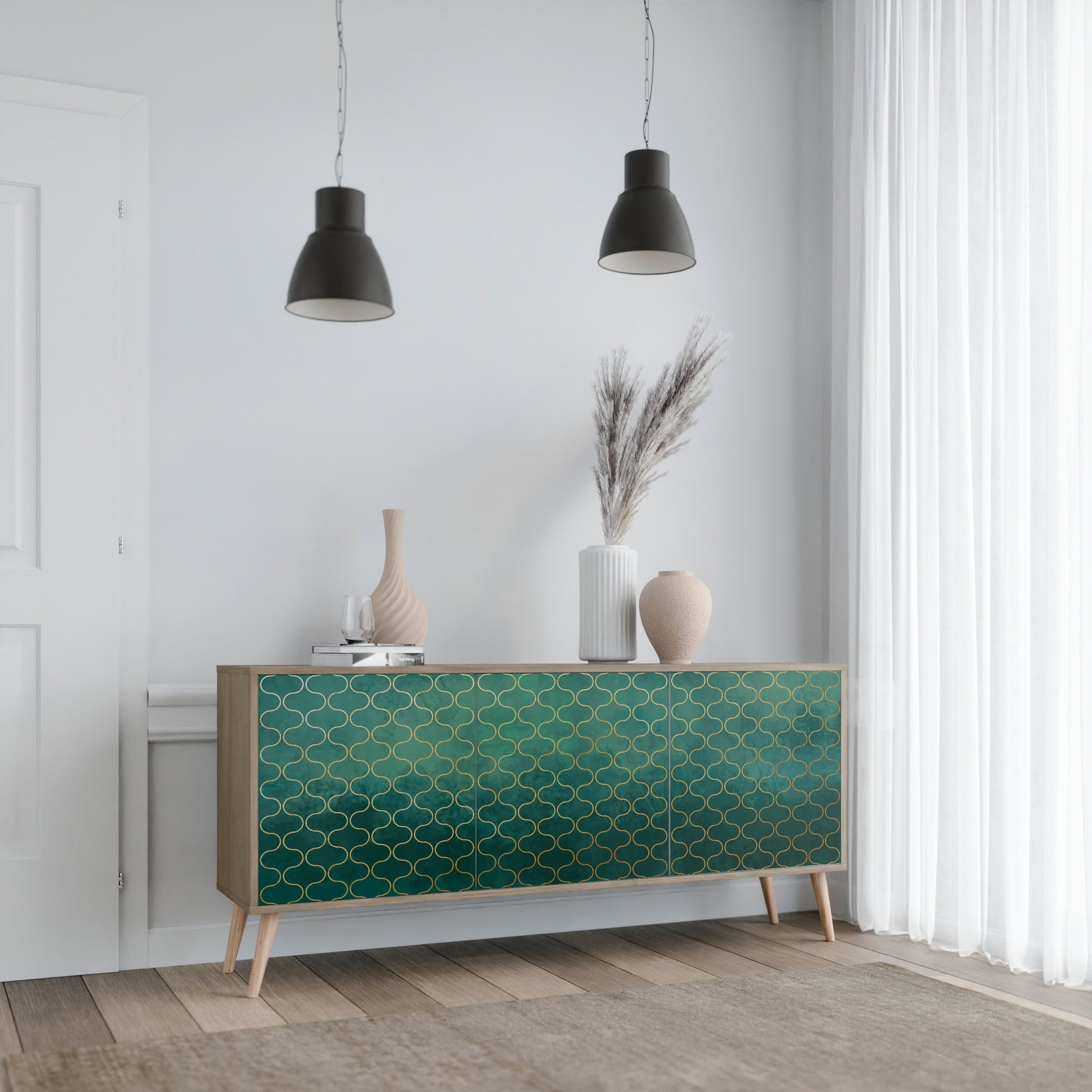 Buffet 3 portes effet chêne TESSELATED GREENERY