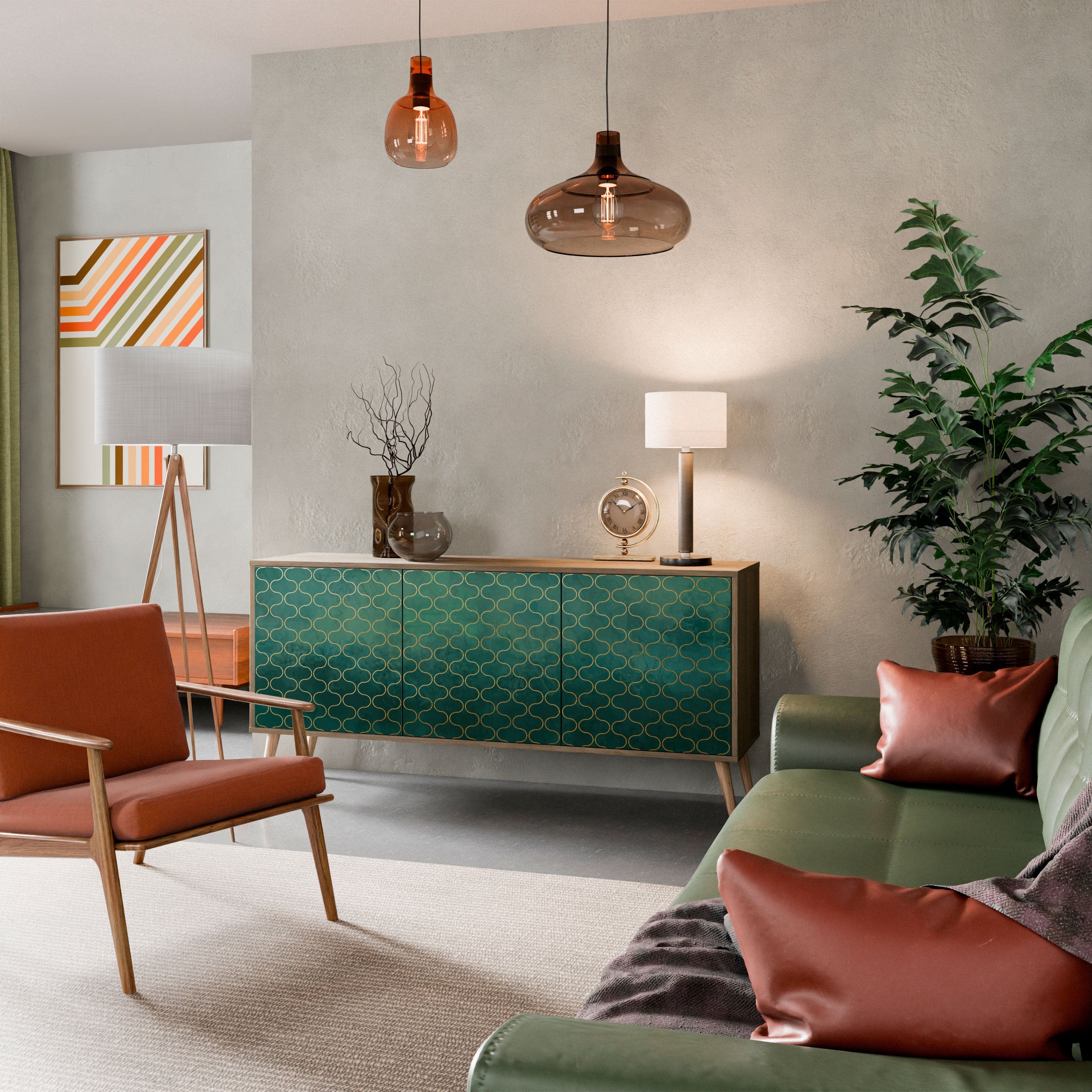 Buffet 3 portes effet chêne TESSELATED GREENERY