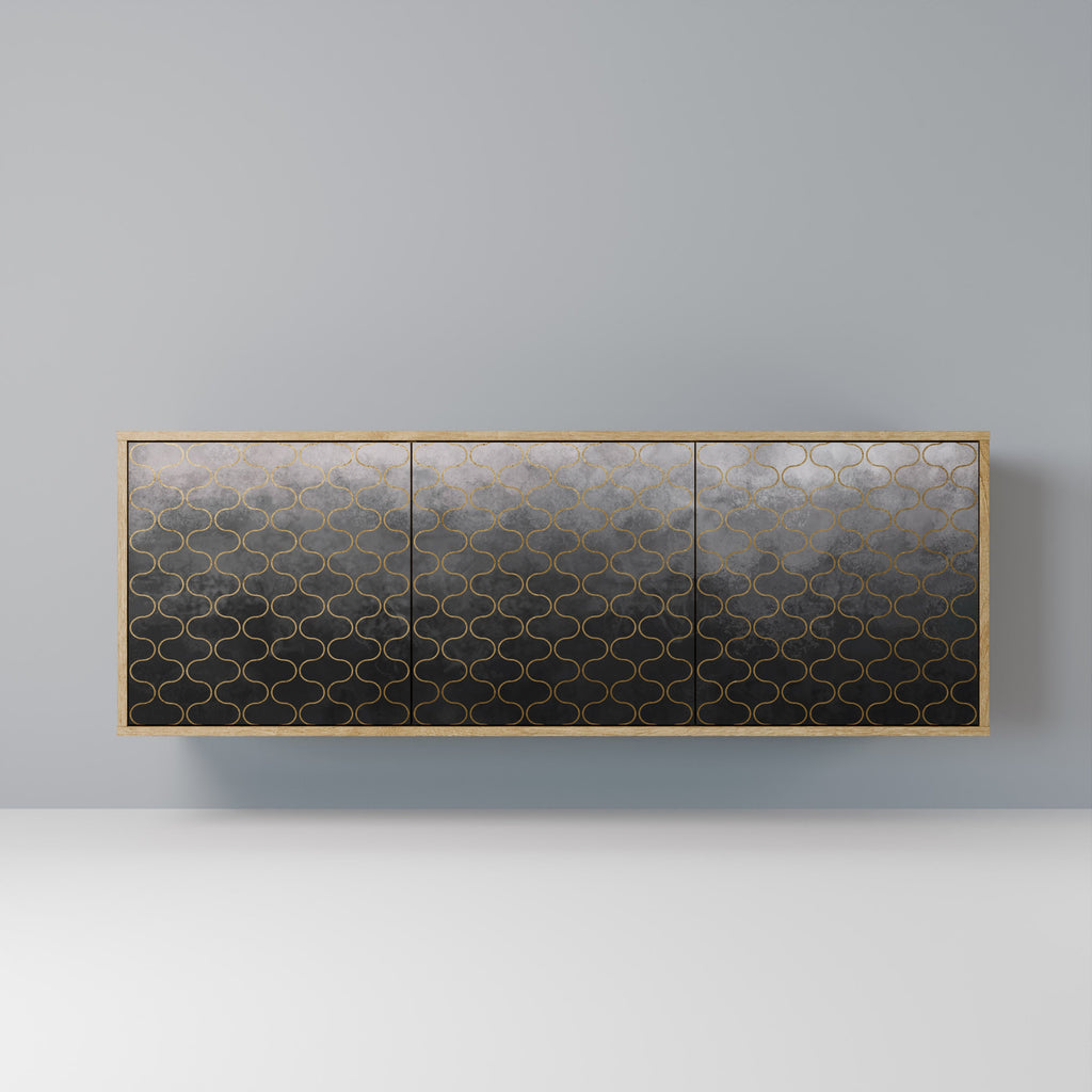 TESSELATED GRAYISH 3-Door Sideboard in Oak Effect