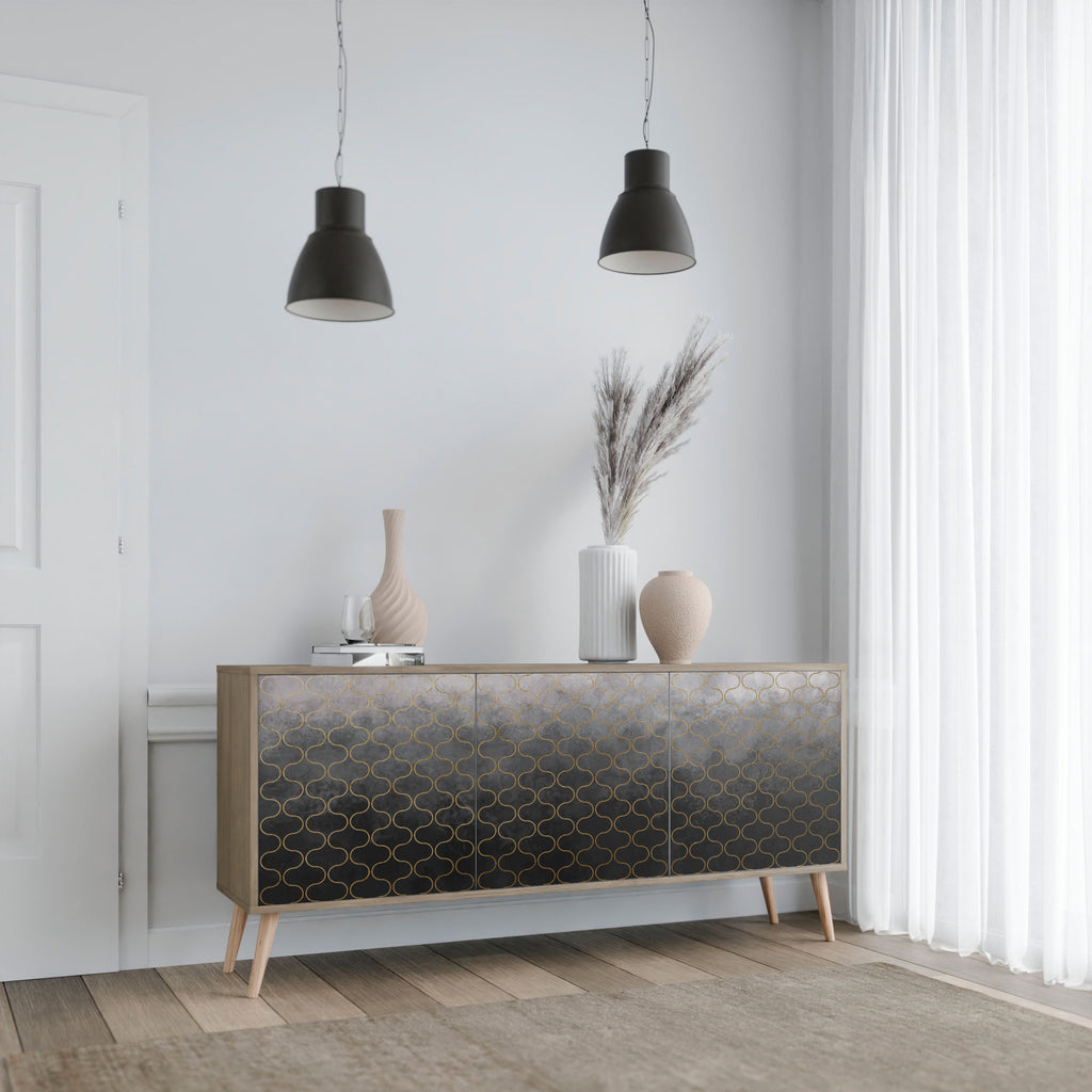 TESSELATED GRAYISH 3-Door Sideboard in Oak Effect