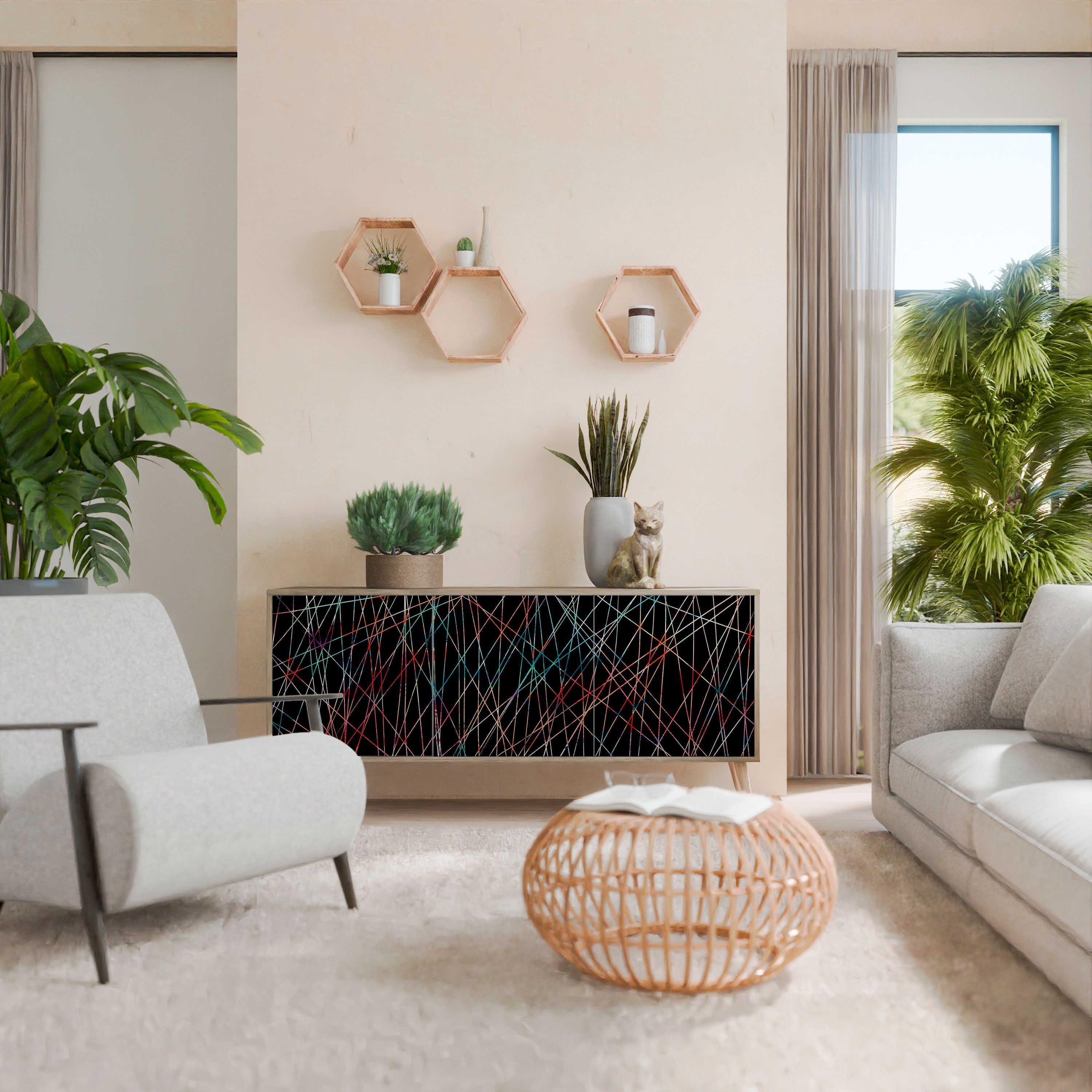 Buffet 3 portes LUMINOUS SNARE effet chêne