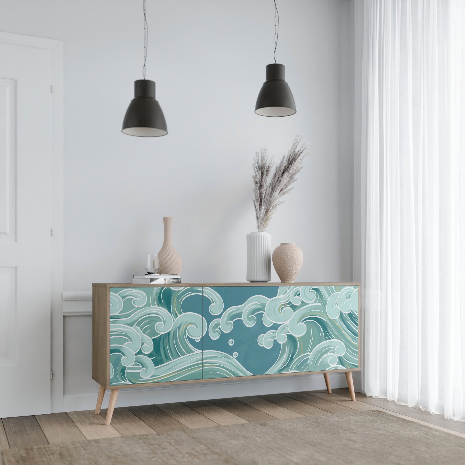Buffet 3 portes ASIAN SWAY effet chêne